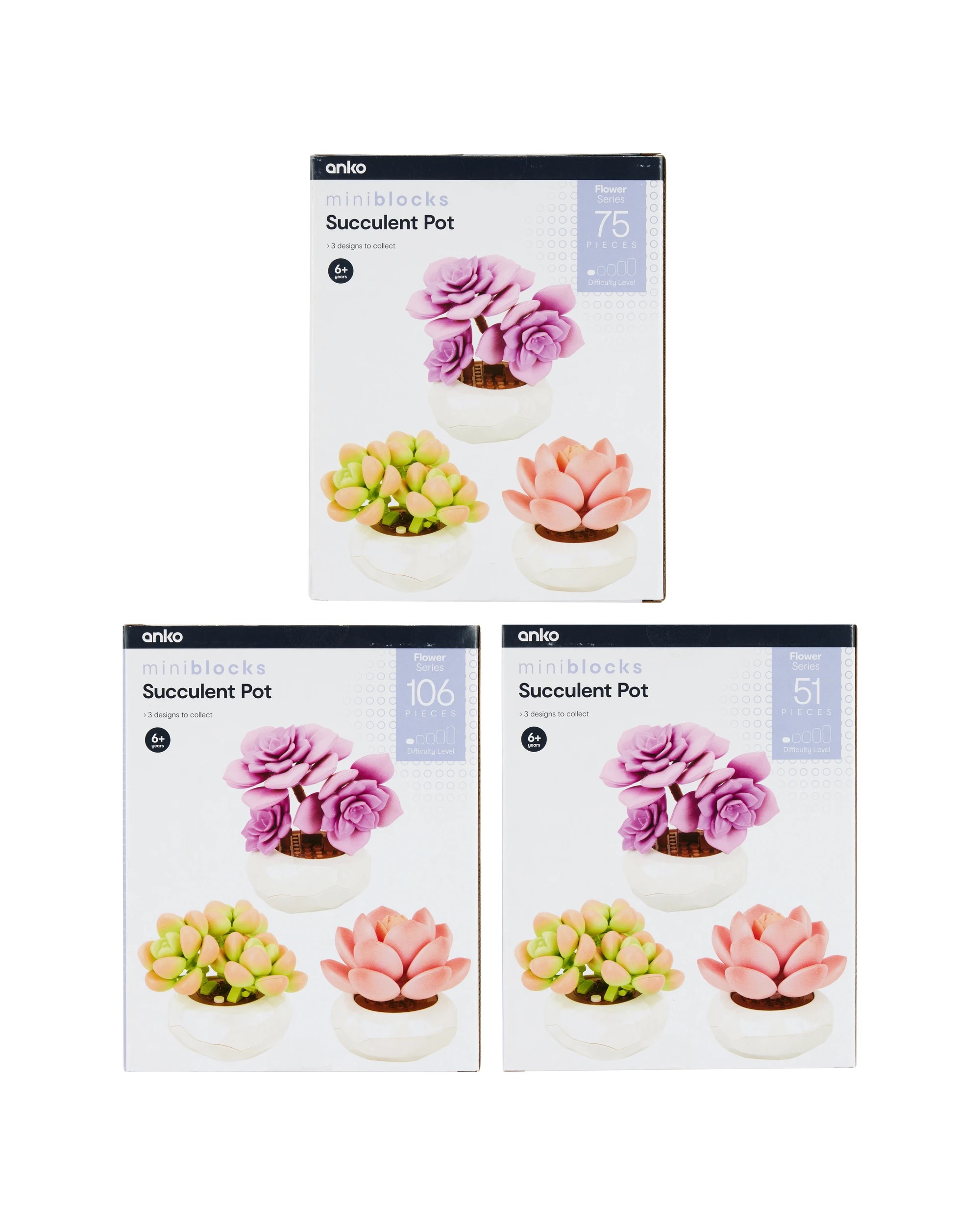8 Mini Blocks Flower Series: Succulent Pot - Assorted, 8 of 8