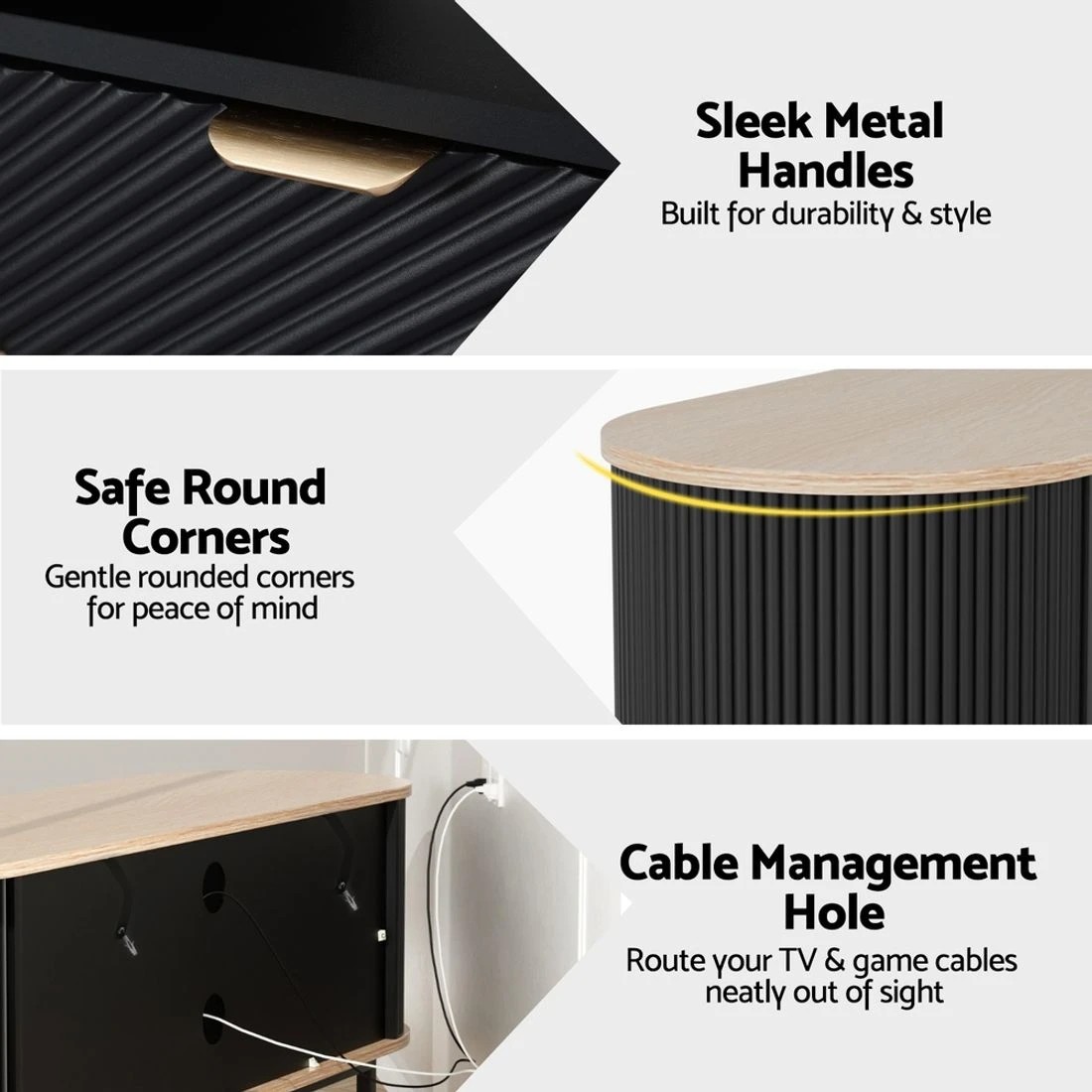 8 Artiss TV Unit Entertainment Unit Storage Cabinet Black - Brown, 8 of 10