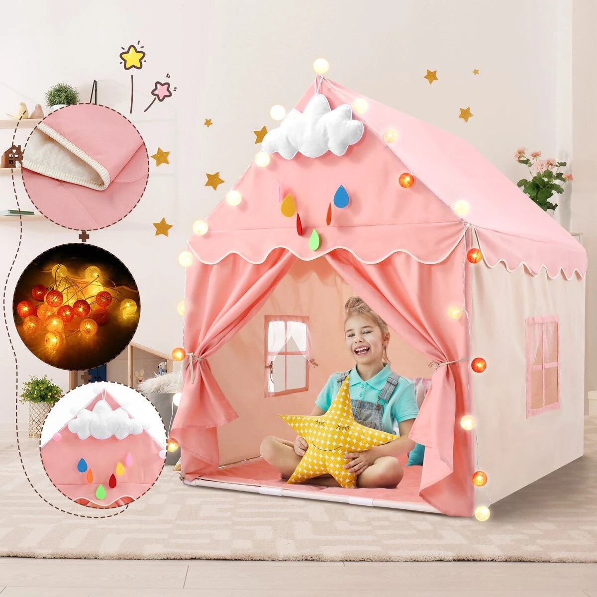 3 AUSWAY Kids Play Tent Princess Castle Playhouse Childrens, 3 of 4