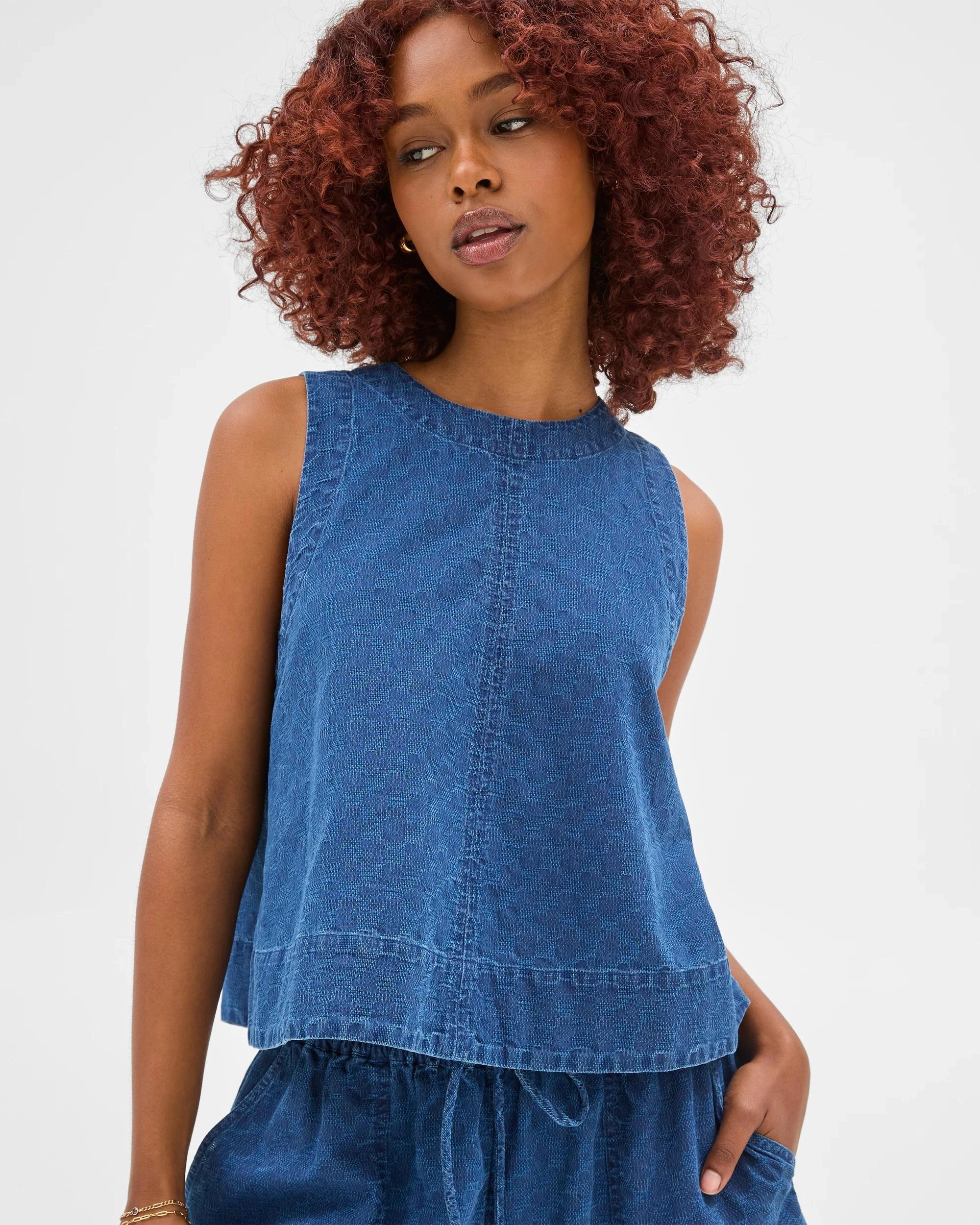 1 Target Petites Sleeveless Textured A-Line Tank Top CHAMBRAY, 1 of 6
