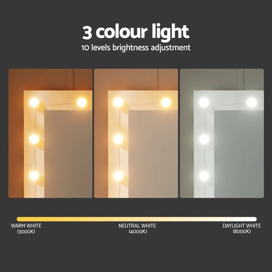 6 Artiss Dressing Table Vanity Desk Set Stool 10 Led Bulbs - White, 6 of 8