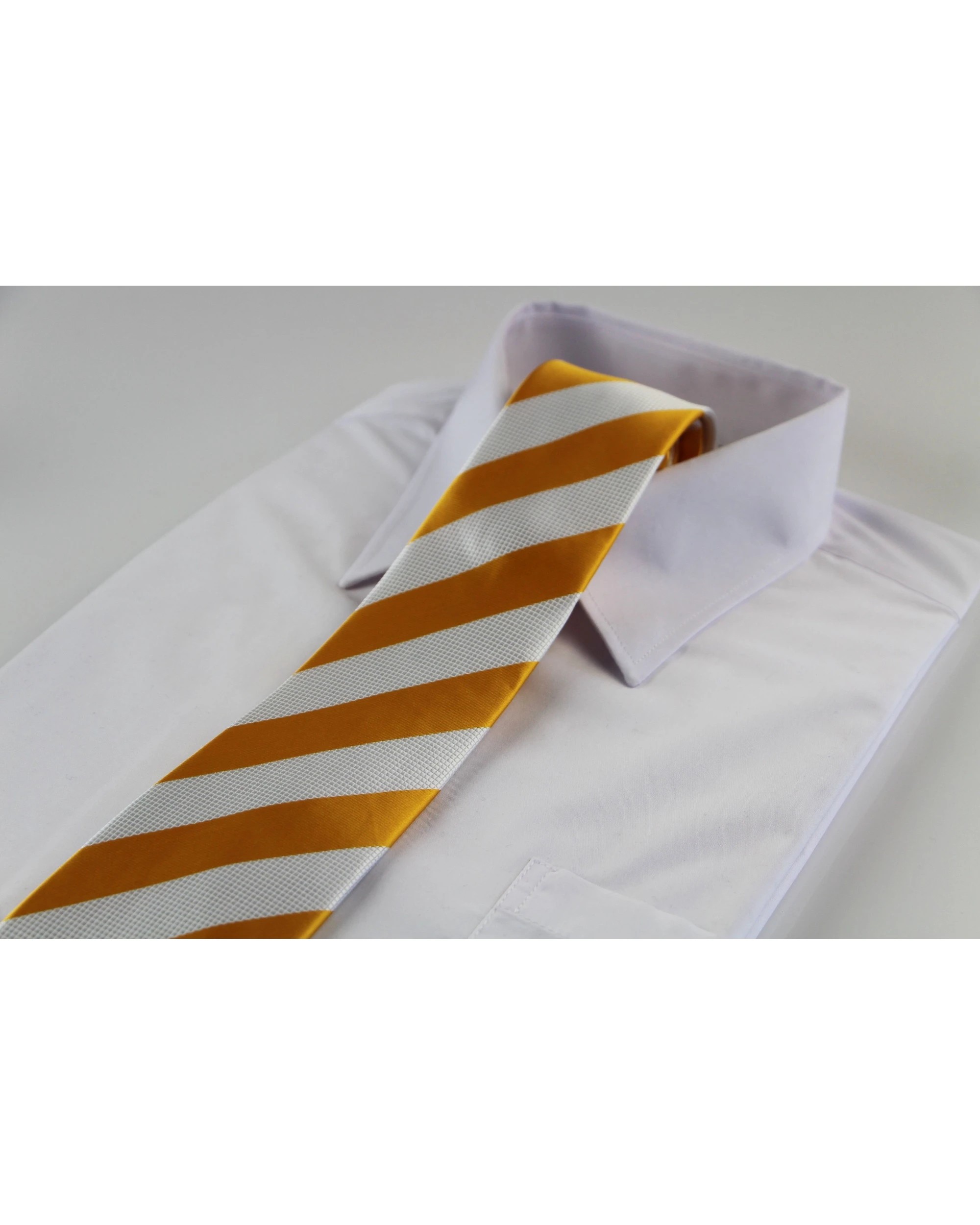 1 Zasel Mens Yellow & White Thick Striped Patterned 8cm Neck Tie, 1 of 2