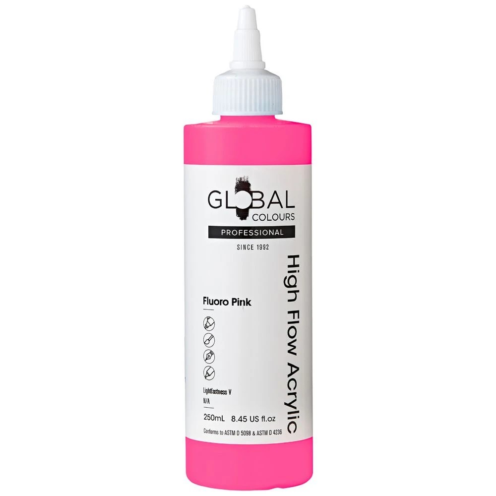 1 Global Colours High Flow Acrylic Paint 250mL Fluoro Pink, 1 of 2