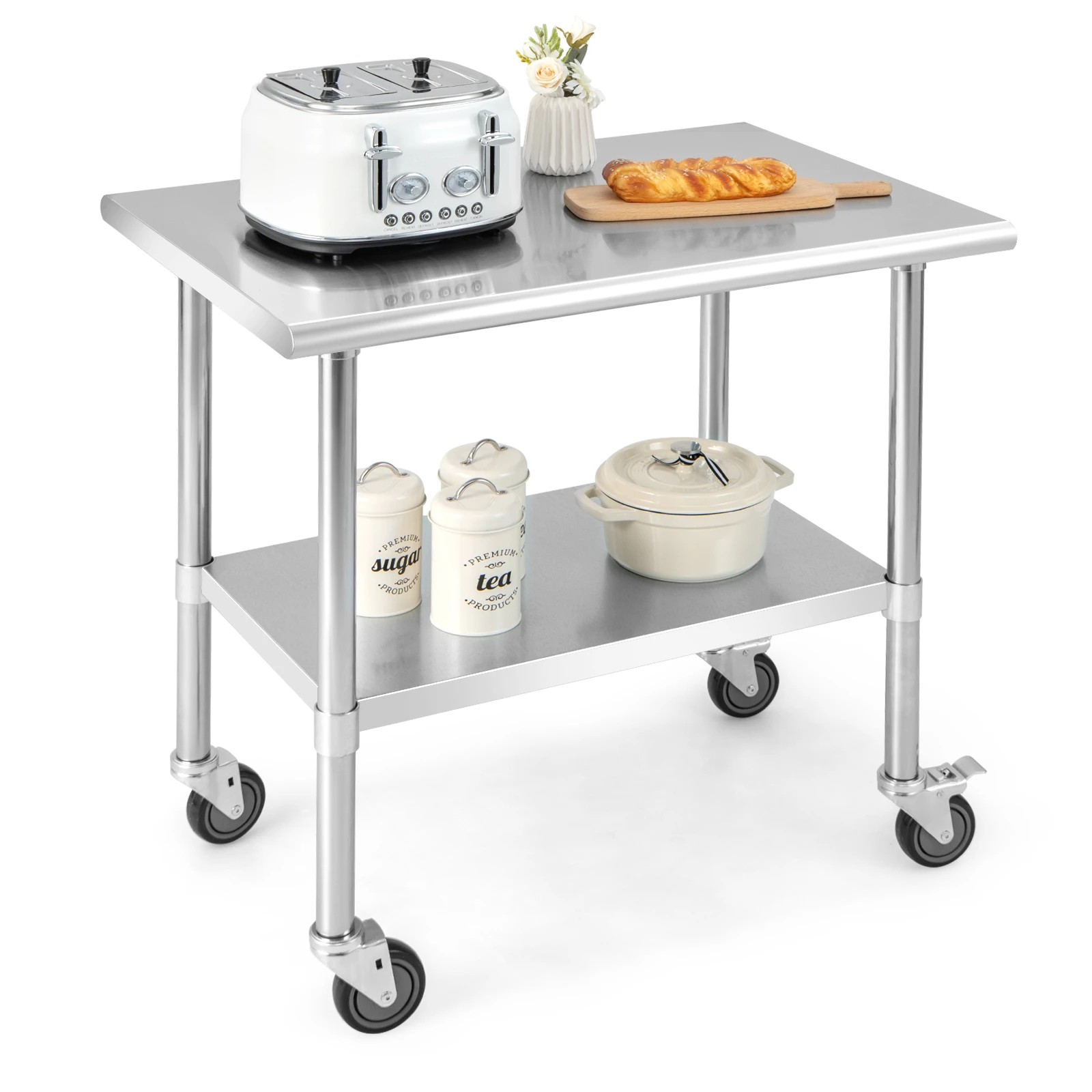 3 Costway Mobile Food Prep Table Commercial Work Bench Stainless Steel 91.5 x 61cm, 3 of 3