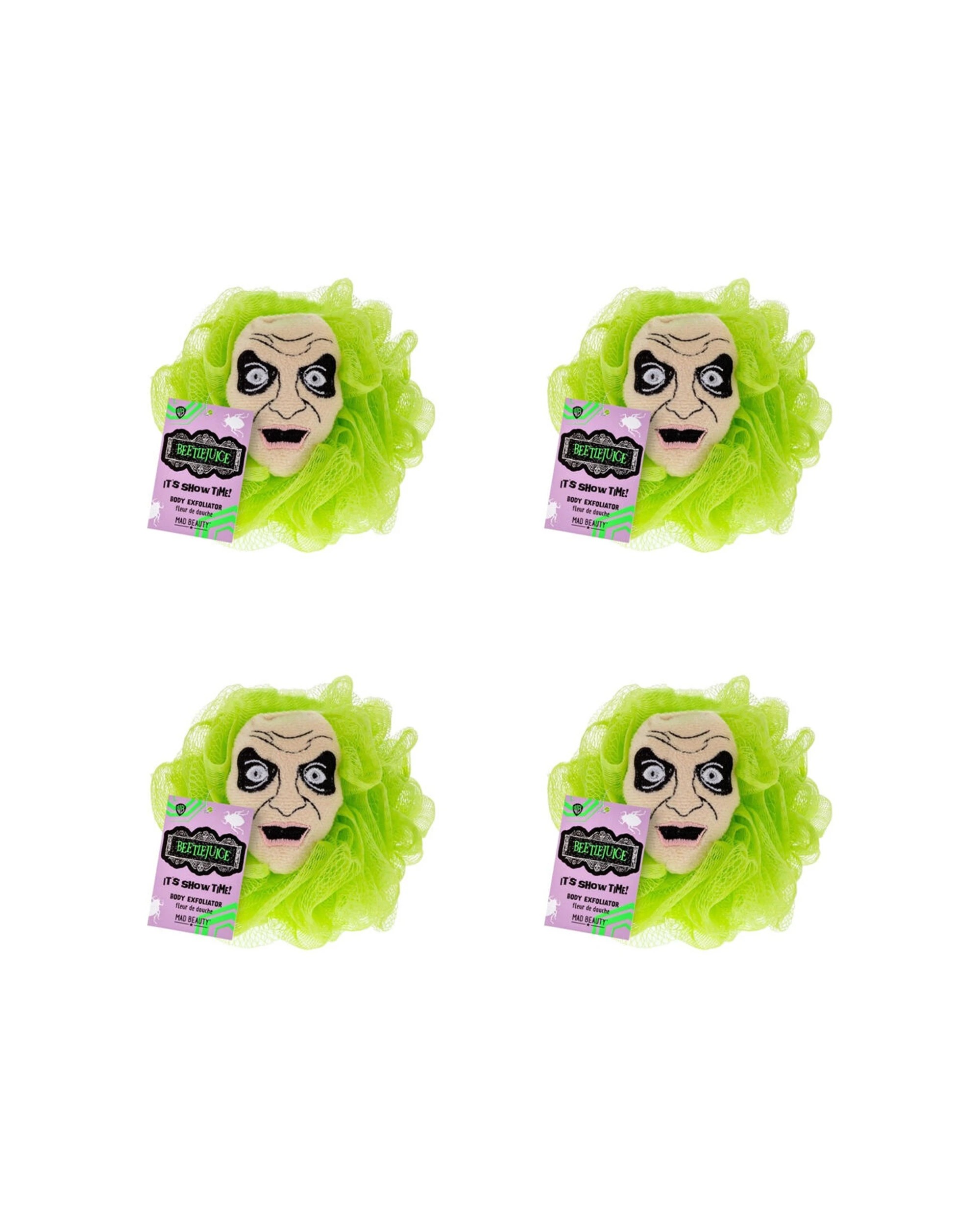 1 Warner Bros 4PK Beetlejuice Body Exfoliator Shower Loofah Puff - Green, 1 of 2