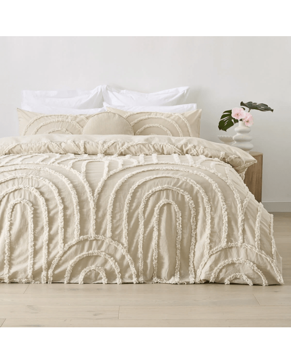 Avery Cotton Quilt Cover Set - Double Bed, Beige