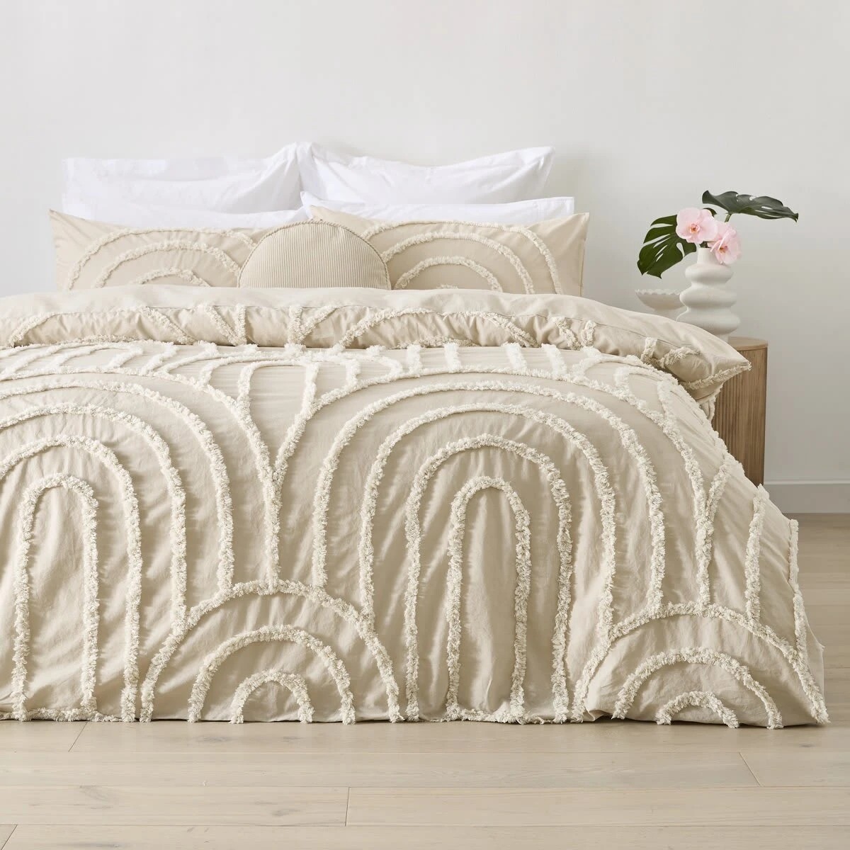 1 Avery Cotton Quilt Cover Set - Double Bed, Beige, 1 of 6