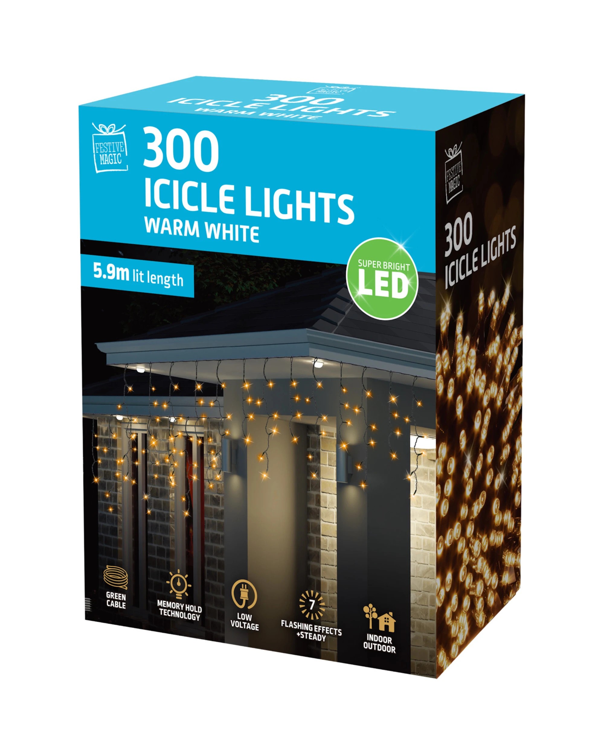 2 Uncle Bills 300 Warm LED Icicle Lights 5.9m - White, 2 of 2