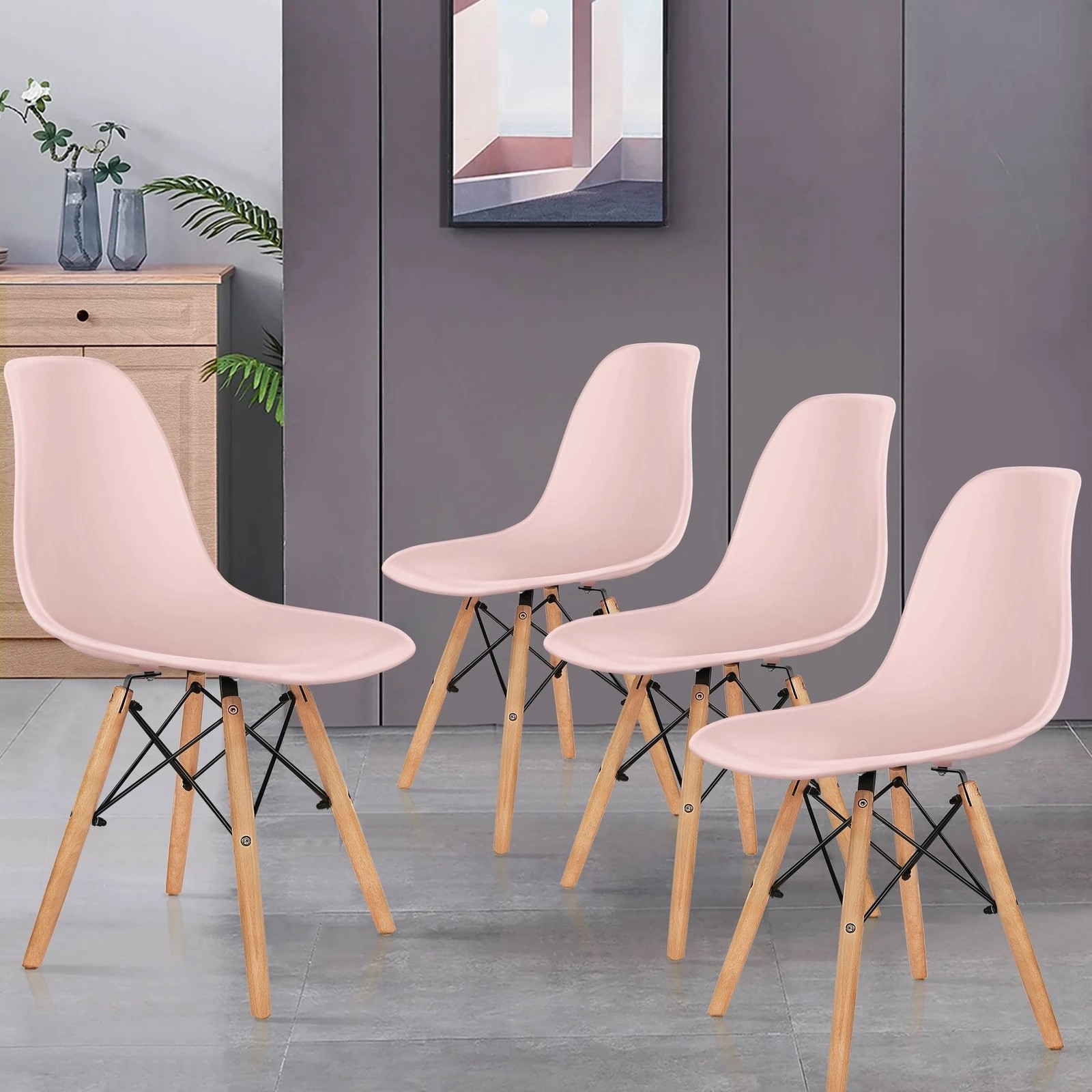 7 Alfordson 4x Dining Chairs Retro Steel Kitchen Lounge Cafe Solid Wood - Pink, 7 of 10