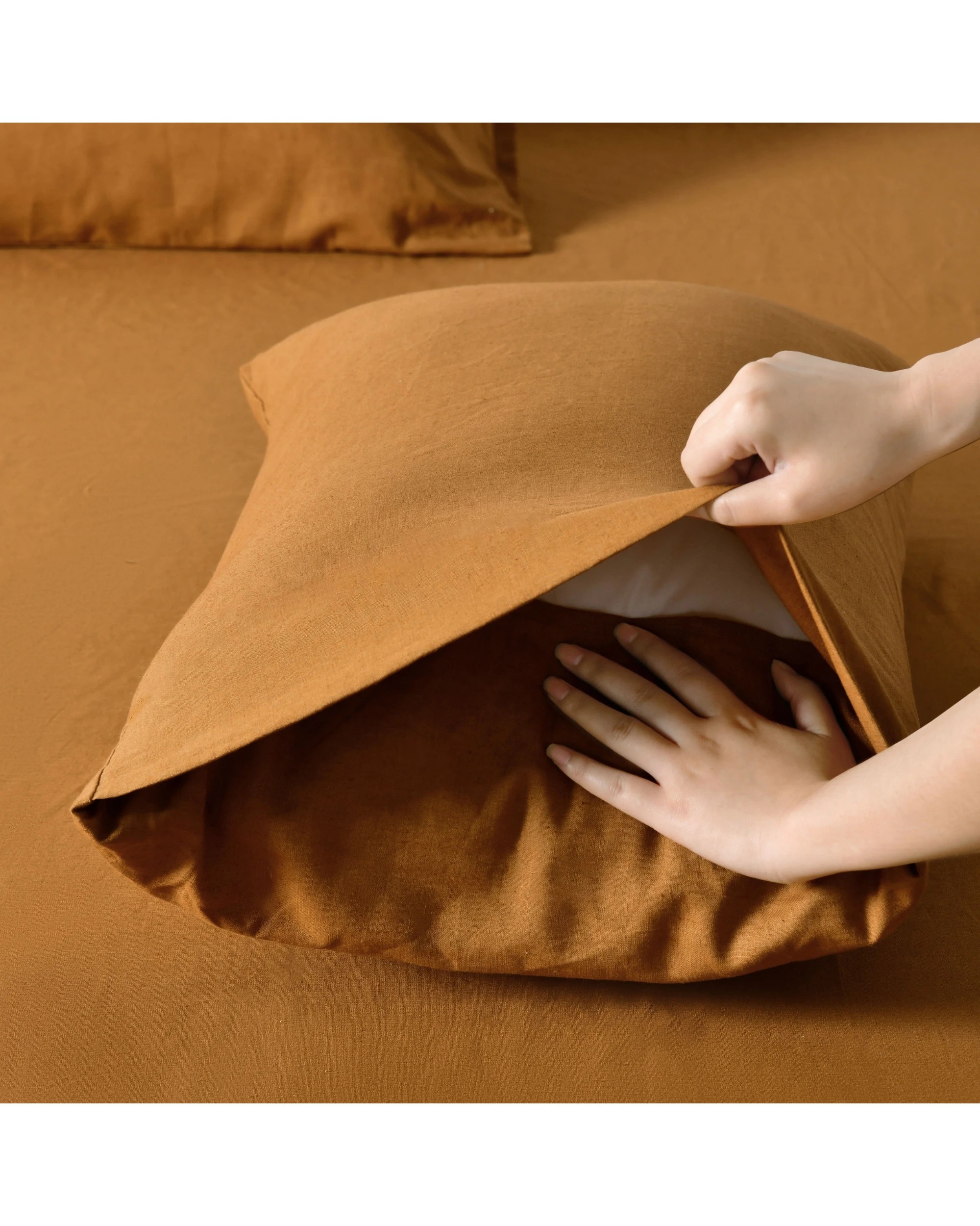 6 Dreamaker Linen Cotton Quilt Cover Set - Queen Bed - Rust, 6 of 8