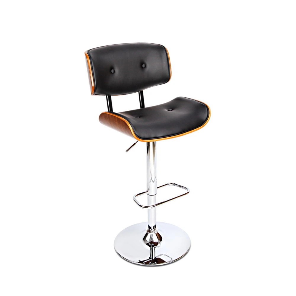 1 Artiss Bar Stools Gas Lift Leather - Black, 1 of 8
