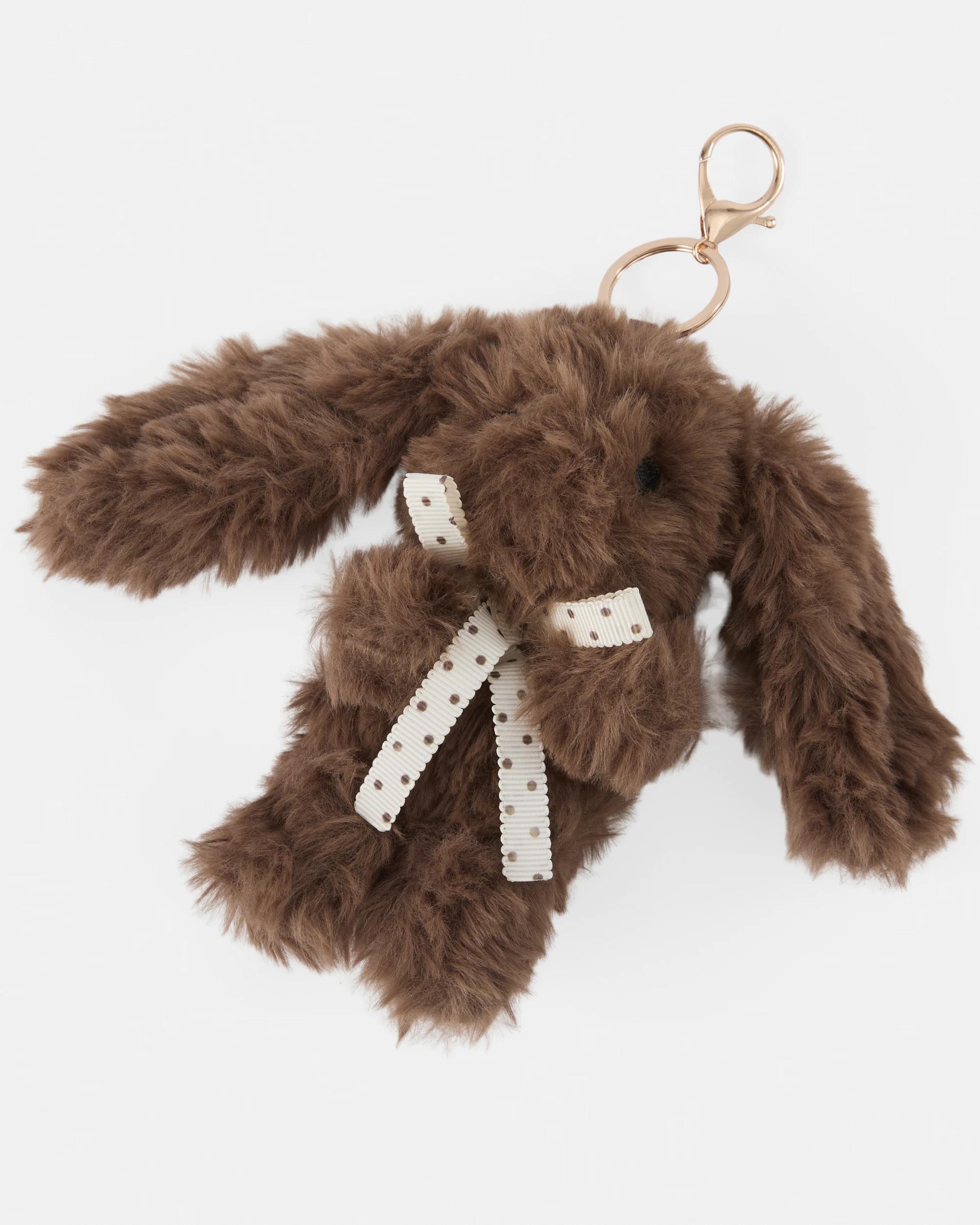 2 Fluffy Bunny Charm Keyring - Brown Brown, 2 of 3