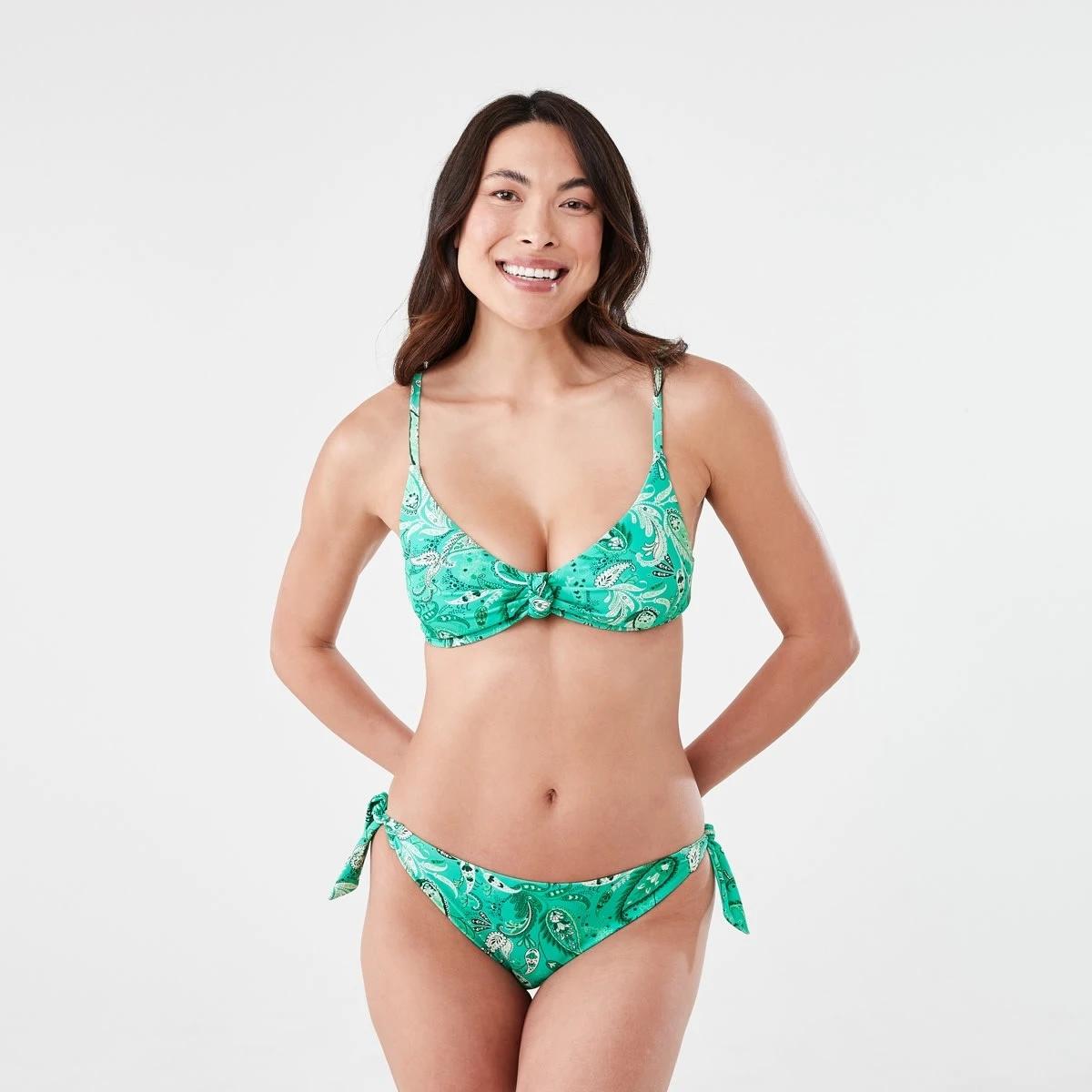 7 Knot Front Tri Bikini Top GREEN PAISLY CABANA GREEN, 7 of 7