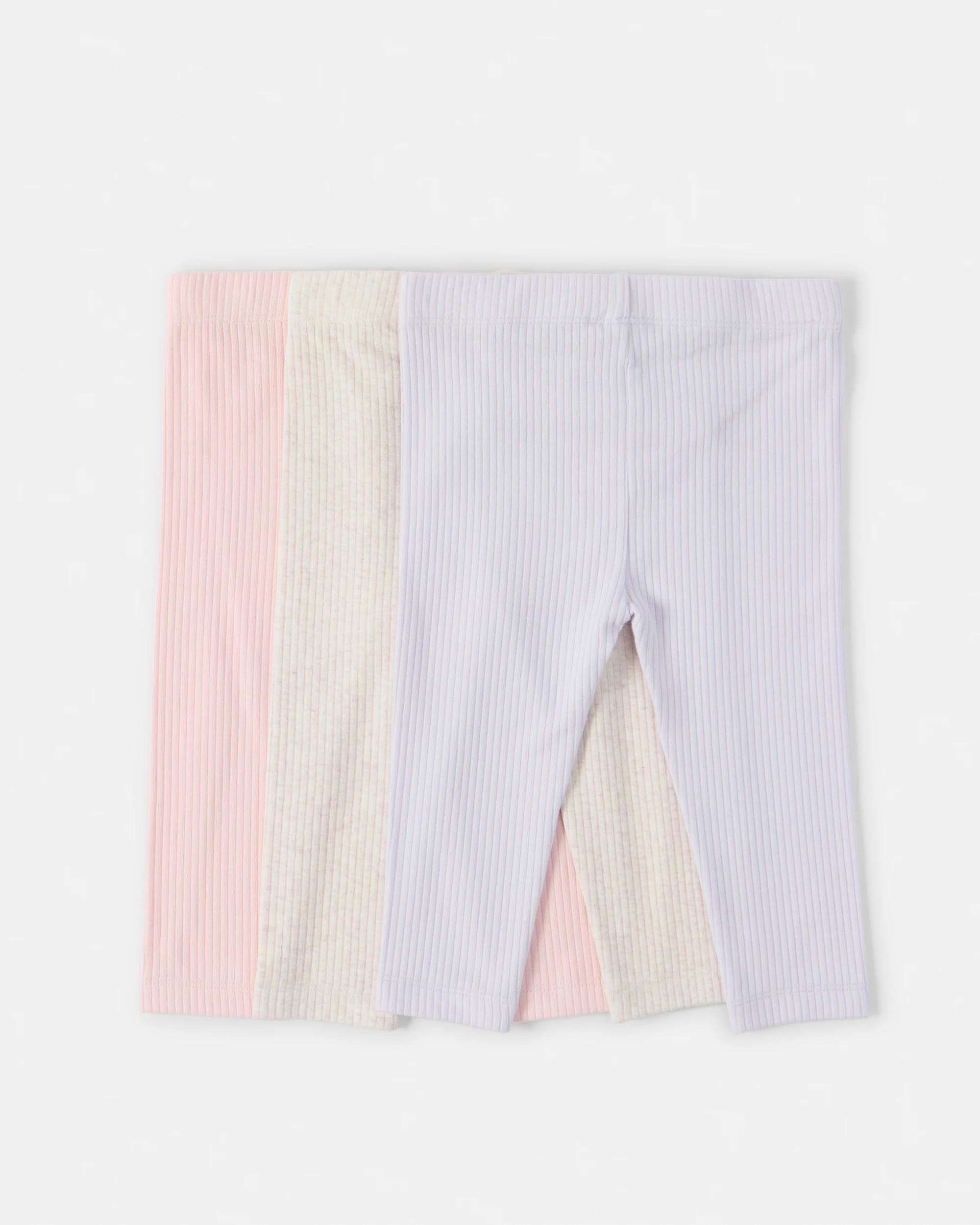 2 3 Pack Cotton Rib Leggings Pnk Mpack, 2 of 5