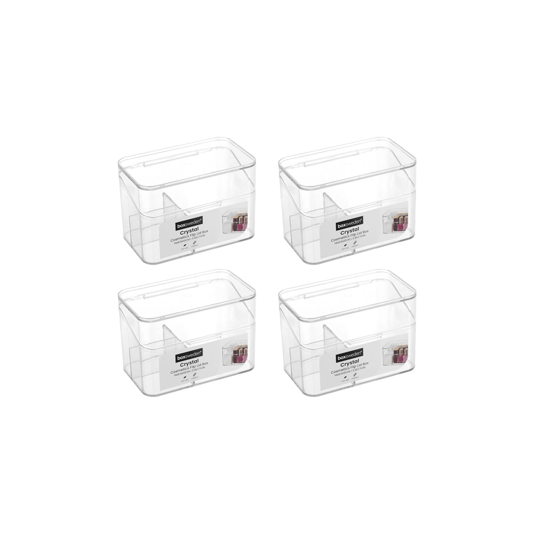 1 Boxsweden 4PK Cosmetics Flip Lid Box 14cm Durable Plastic - 3 Compartments
 - plain, 1 of 7