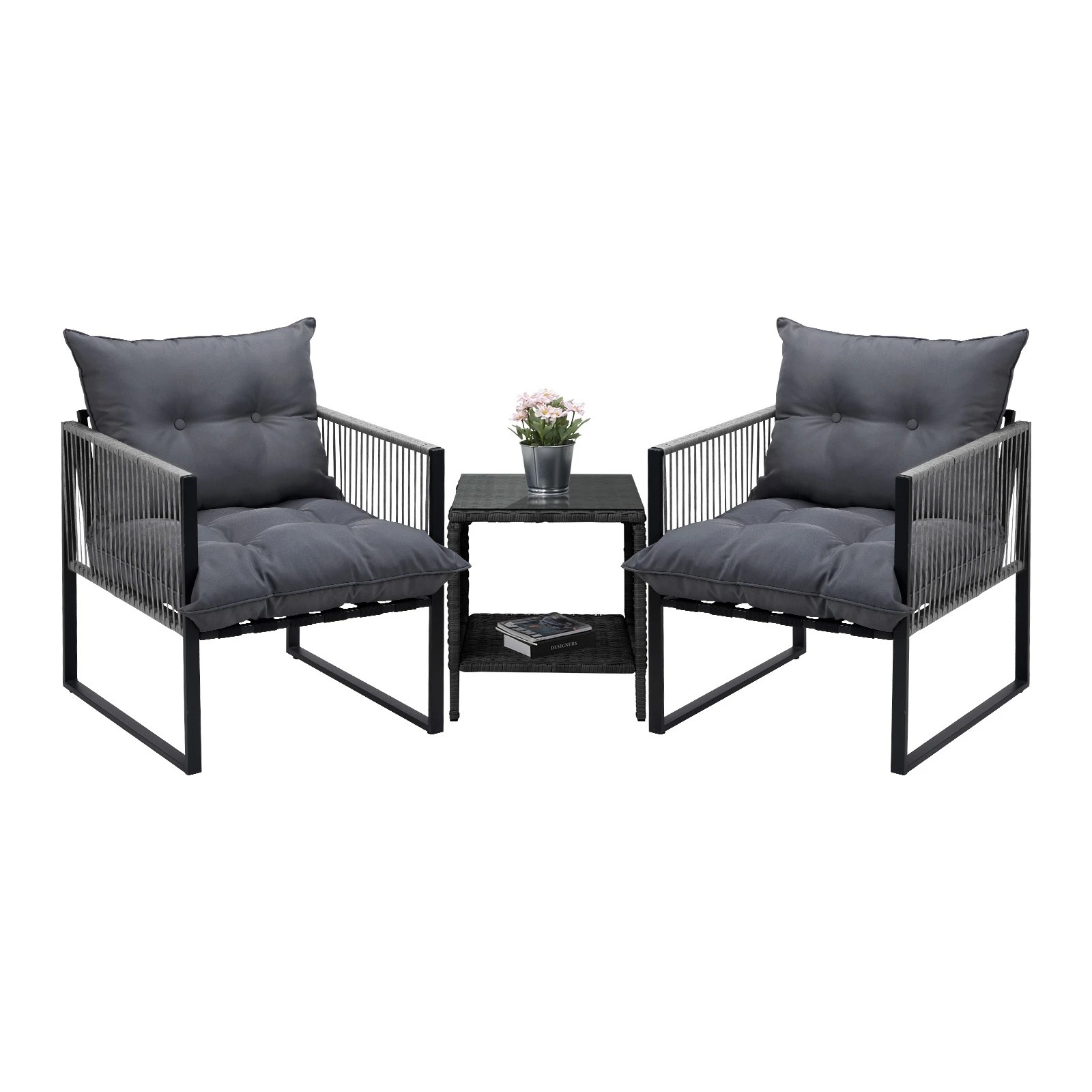 1 Livsip 3PCS Outdoor Patio Set Wicker Furniture Dining Table Chairs Setting - Multi, 1 of 9
