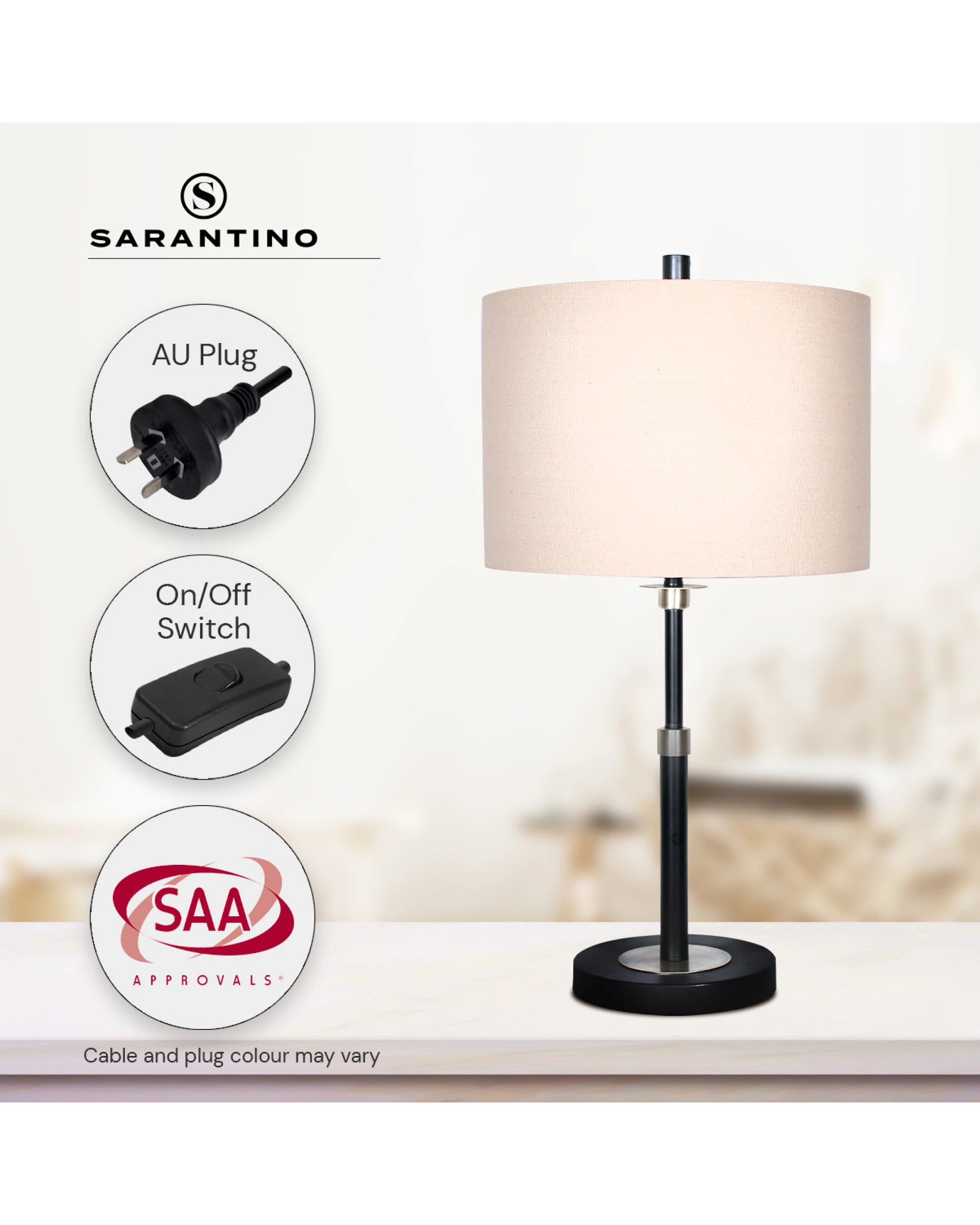 8 Sarantino Metal Table Lamp with Linen Drum Shade, 8 of 10