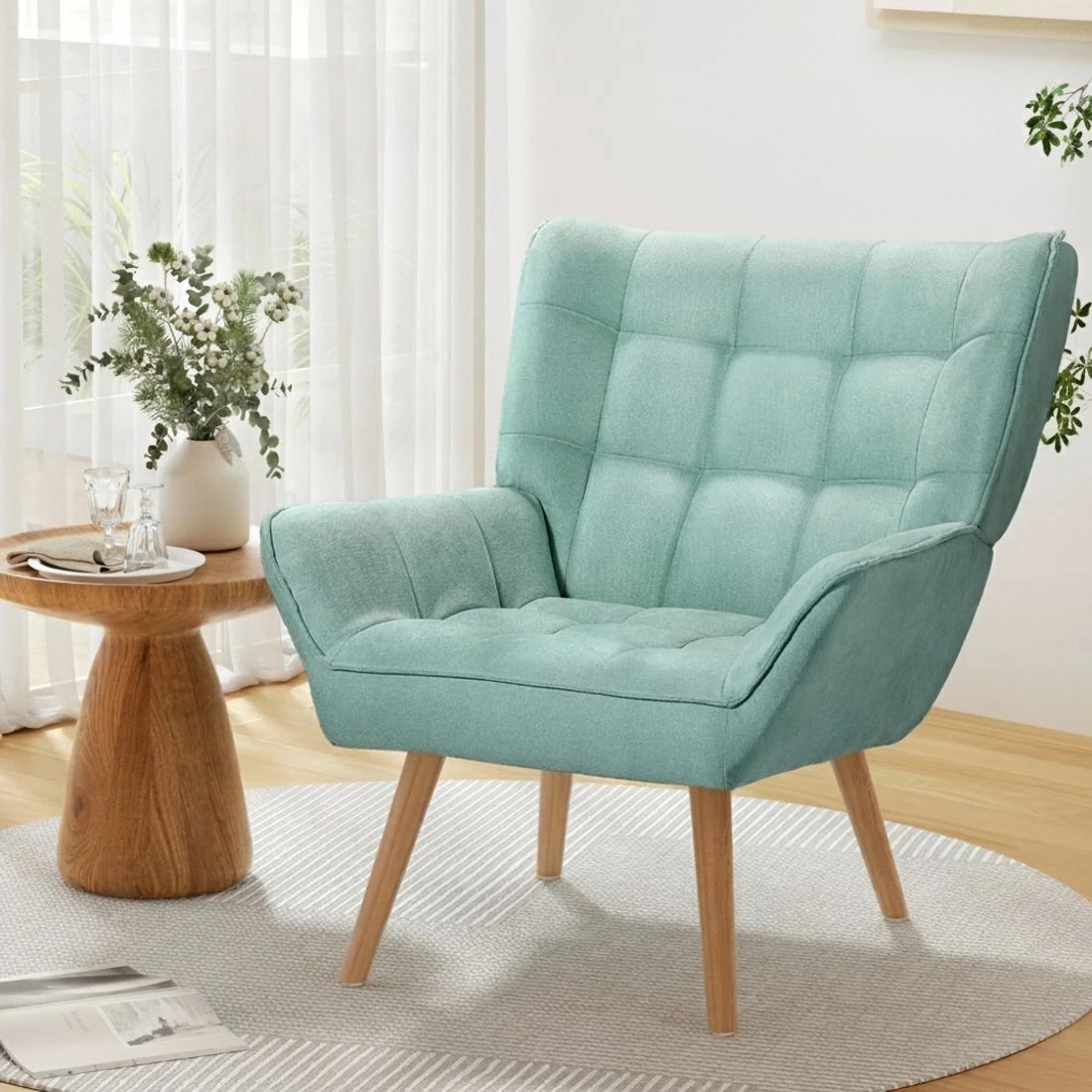 4 Artiss Armchair  Linen Fabric Cindy - Blue, 4 of 6