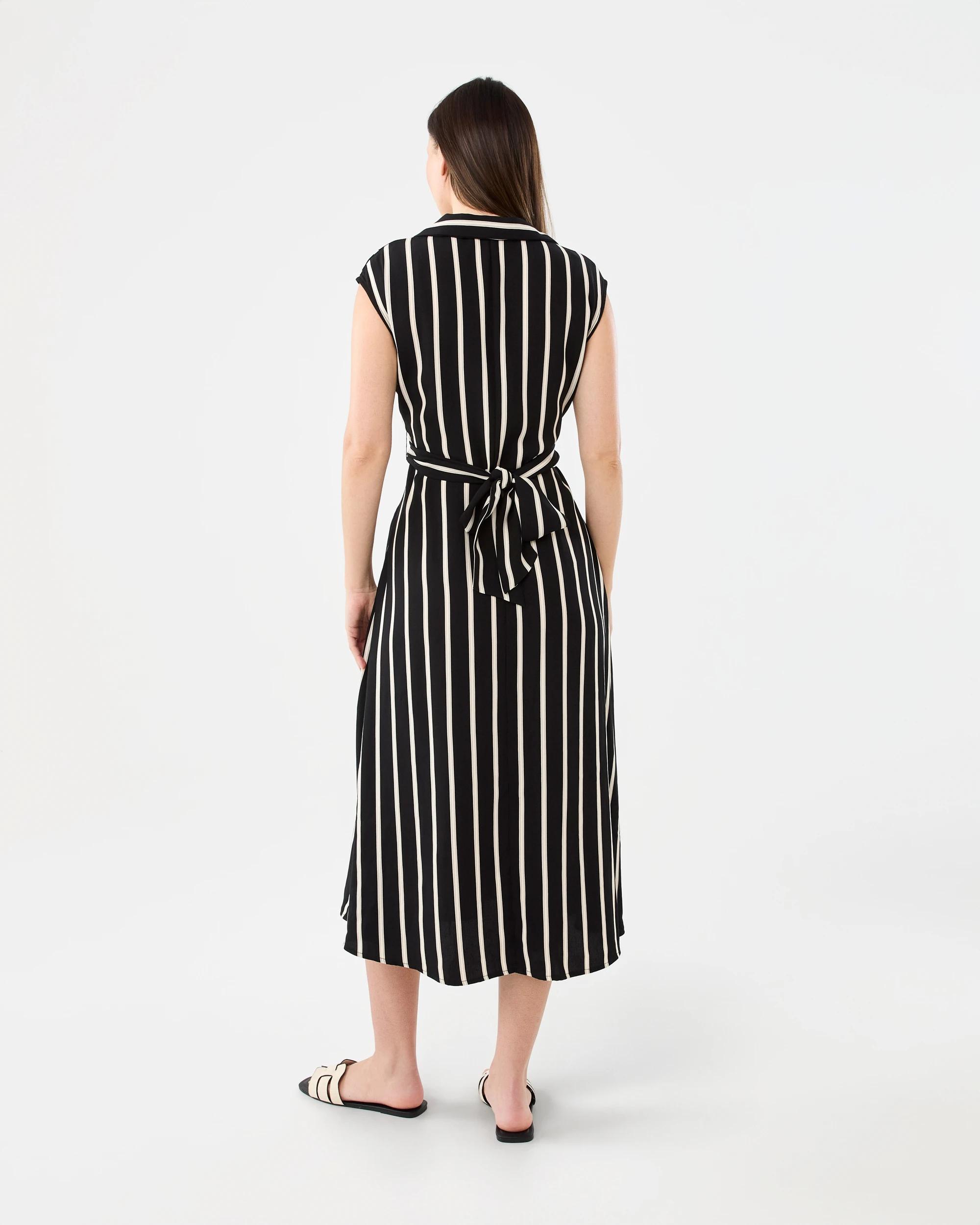 3 Short Sleeve Wrap Shirt Midi Dress Strp Blk, 3 of 8