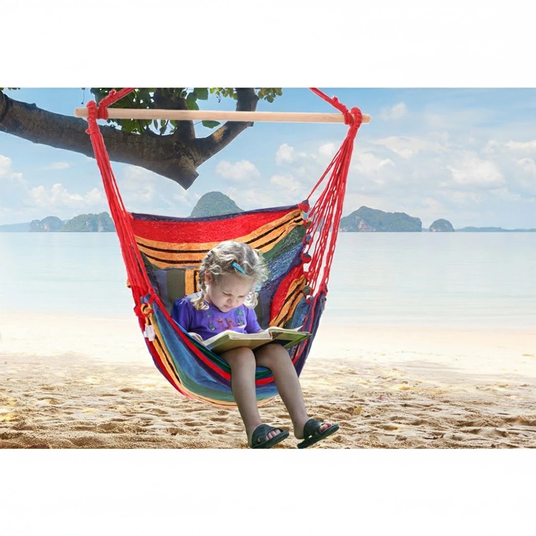 3 Gardeon Hammock Chair Outdoor Camping Hanging Hammocks Cushion Pillow Rainbow - Multi, 3 of 7