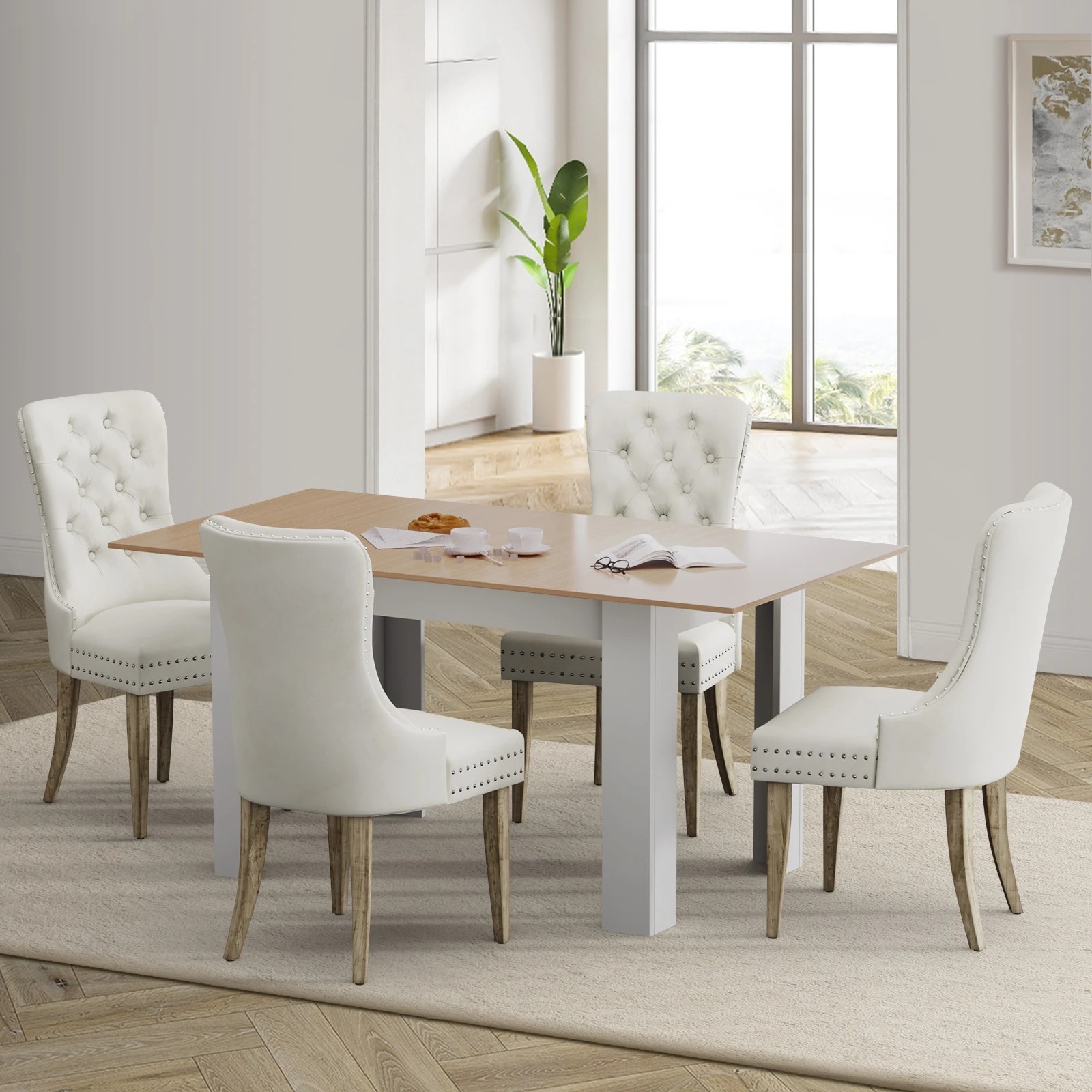 2 Oikiture 160cm Extendable Dining Table With 4pcs Dining Chairs Velvet
 - Multi, 2 of 10
