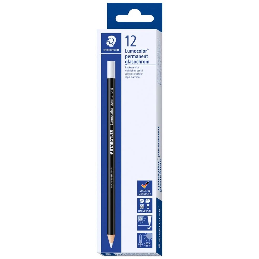 1 Staedtler Lumocolor Glasochrom Permanent Pencil White 12 Pack, 1 of 5