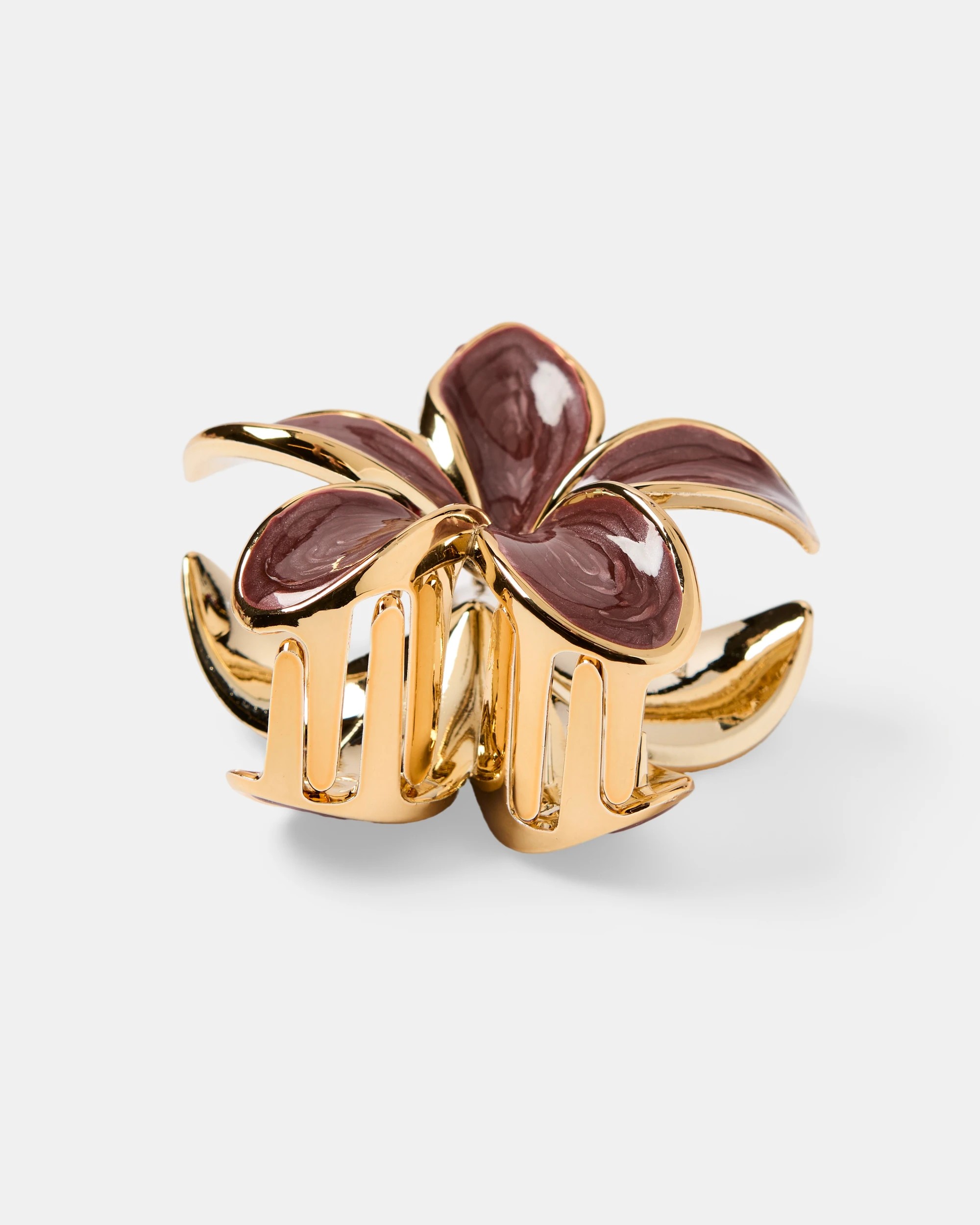 2 Purple and Gold Tone Enamel Frangipani Claw Hair Clip, 2 of 3
