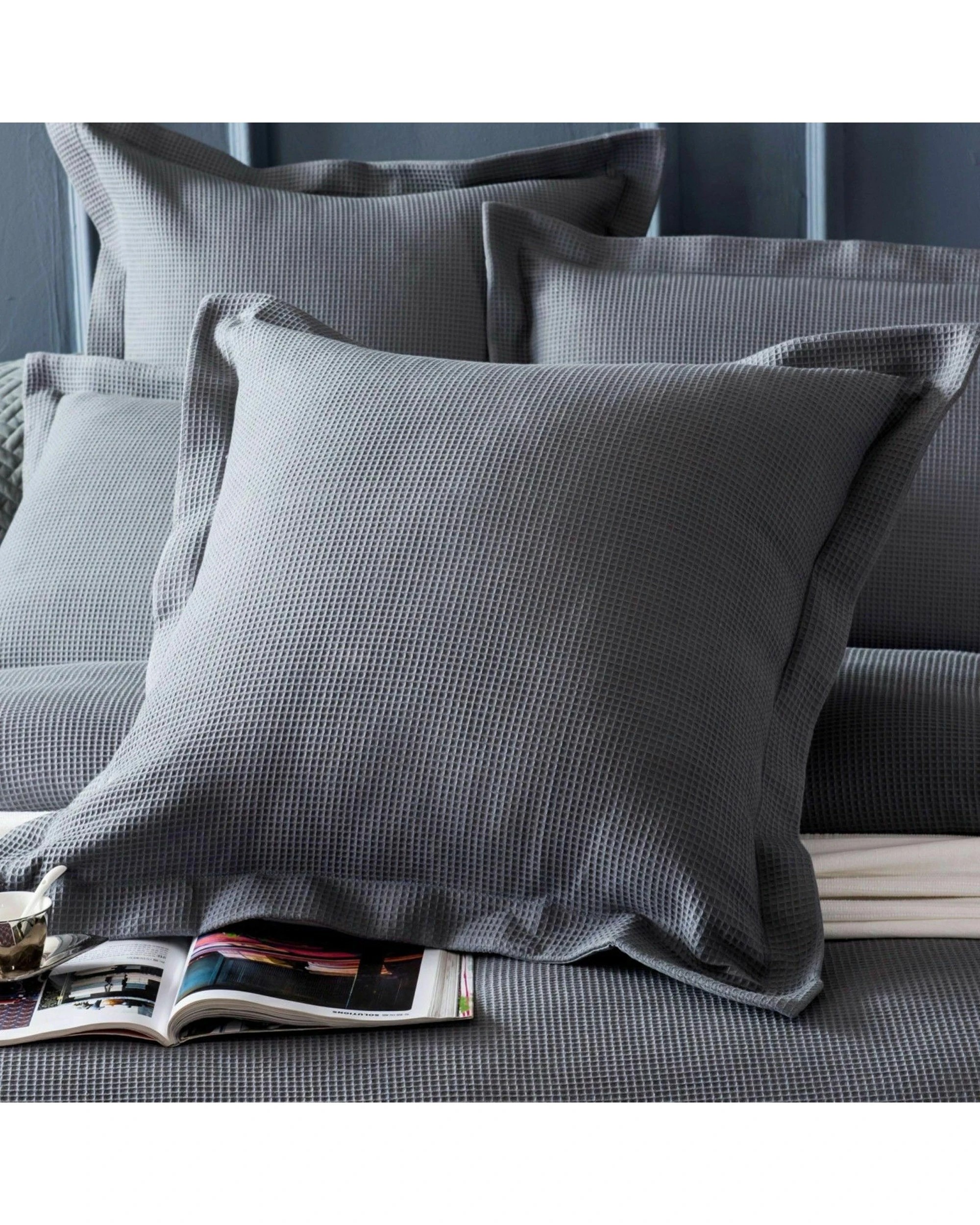 3 Cotton More 2pc Waffle European Cushion Cover Set 100% Cotton 65x65cm - Grey, 3 of 3