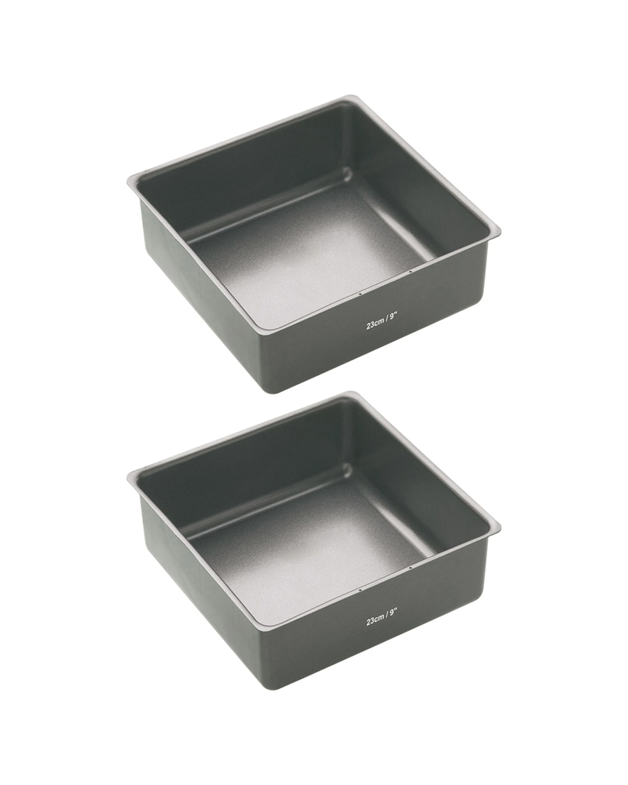 1 Mastercraft 2x 23cm Heavy Loose Base Deep Non-Stick Square Cake Pan - Black, 1 of 3
