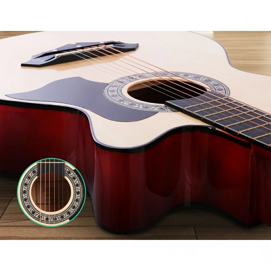5 Alpha 38 Inch Acoustic Guitar Wooden Body Steel String Full Size Cutaway Wood - Natural, 5 of 7