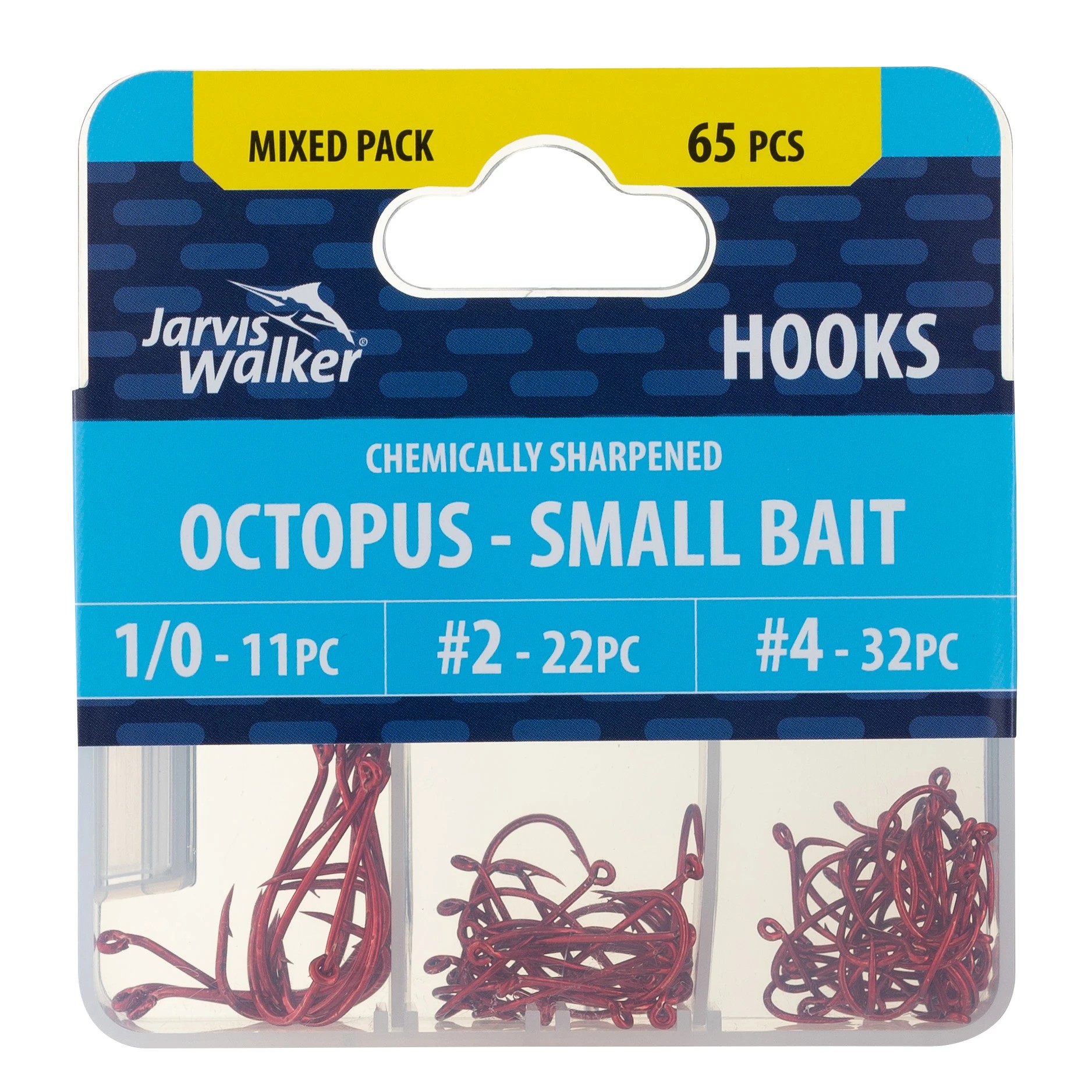 1 65 Piece Jarvis Walker Mixed Octopus Hooks - Small Bait, 1 of 1