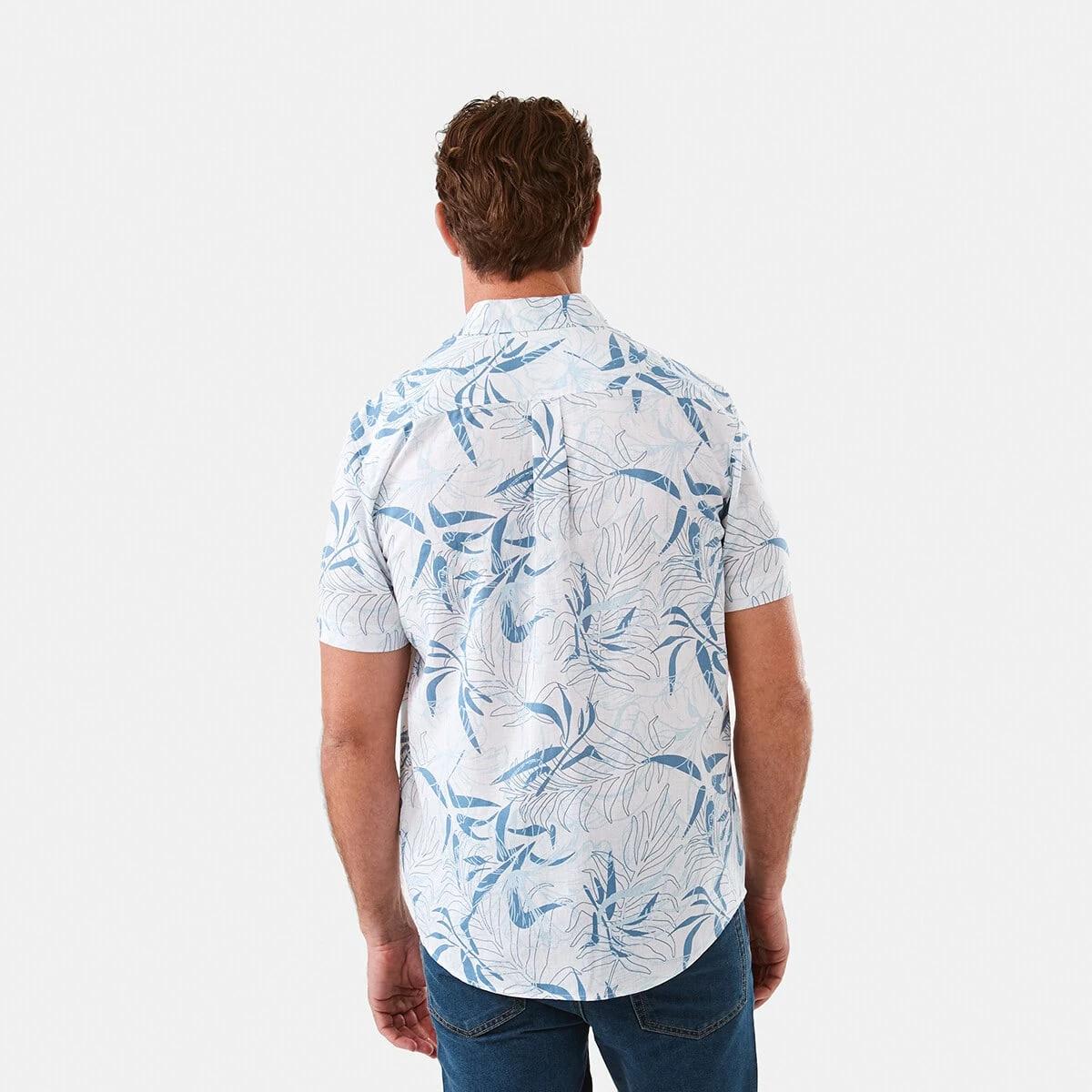 3 Short Sleeve Print Linen Blend Shirt Wht Floral, 3 of 6