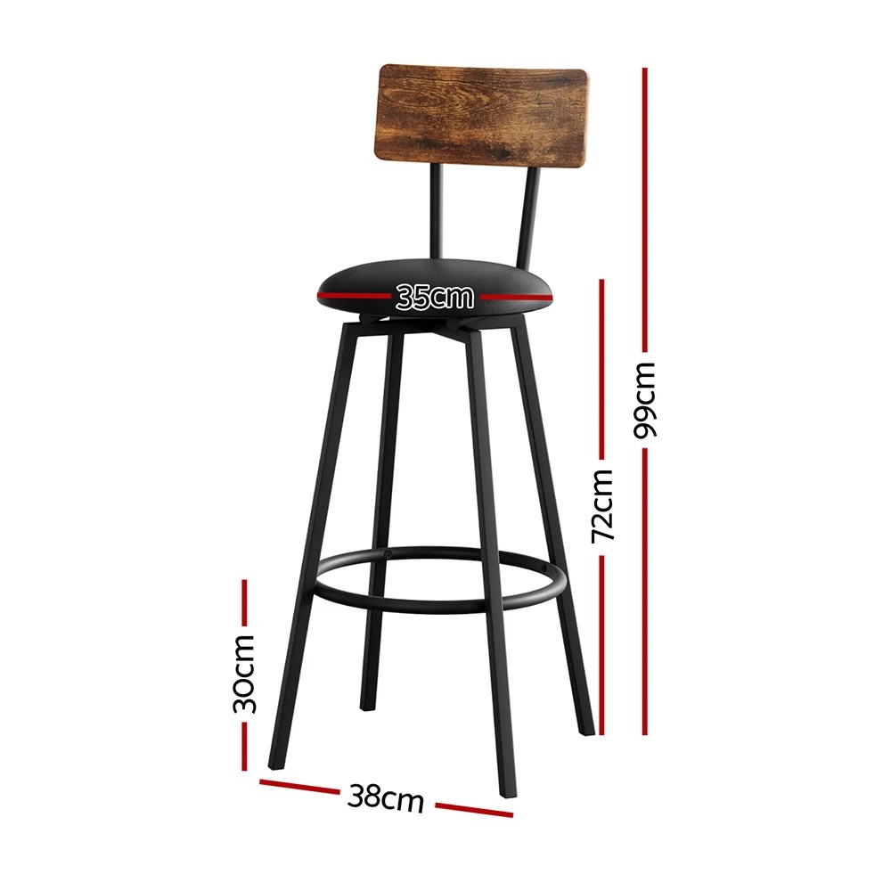 2 Artiss 2X Industrial Bar Stools Upholste Counter Chairs Steel Frame Anti - Brown, 2 of 5