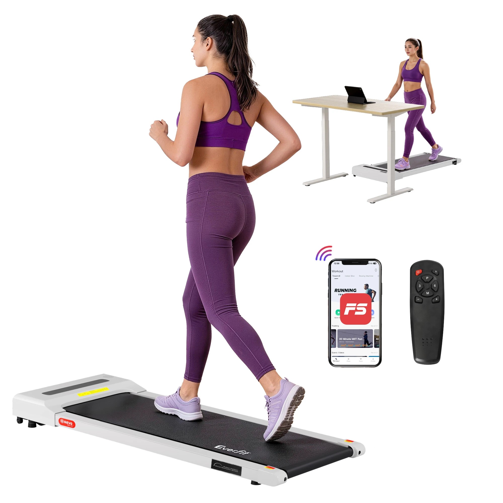 2 Everfit Treadmill Electric Walking Pad Under Desk Home Gym Fitness 360mm - White, 2 of 7
