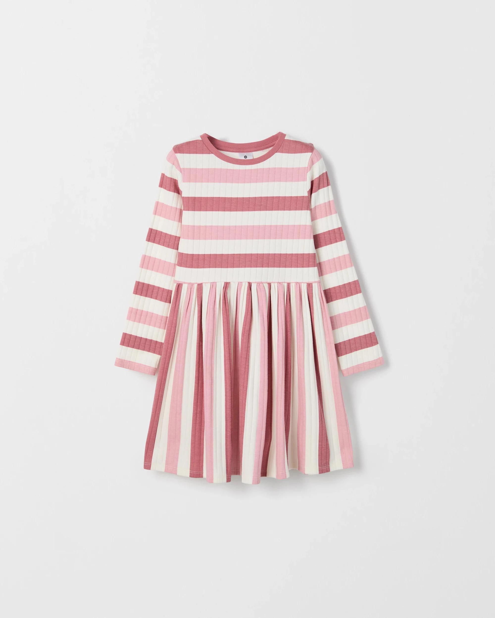 1 Target Kids Australian Cotton Blend Long Sleeve Rib Core Dress PINK STRIPE, 1 of 1
