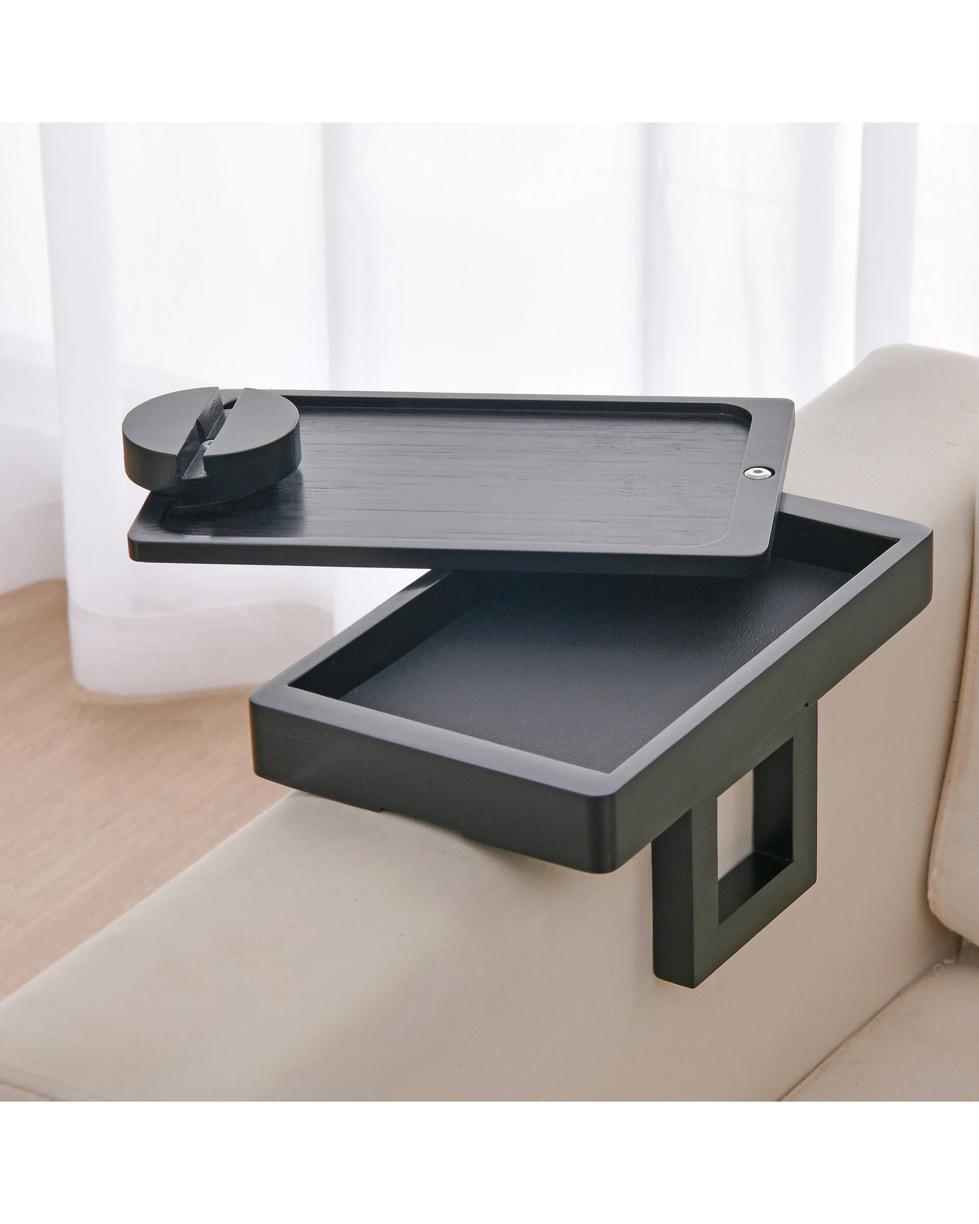 4 Sherwood Japandi Armrest Sofa Tray Table - Black, 4 of 10