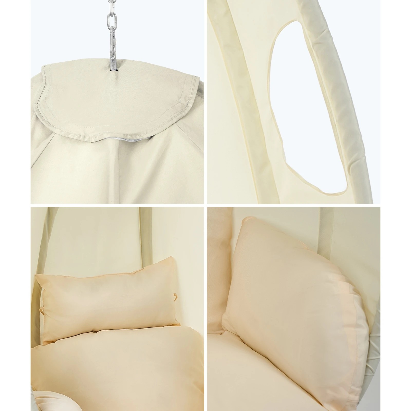 5 Livsip Outdoor Egg Hanging Chair Swing Seat Furniture with Stand Cushion - Beige, 5 of 8