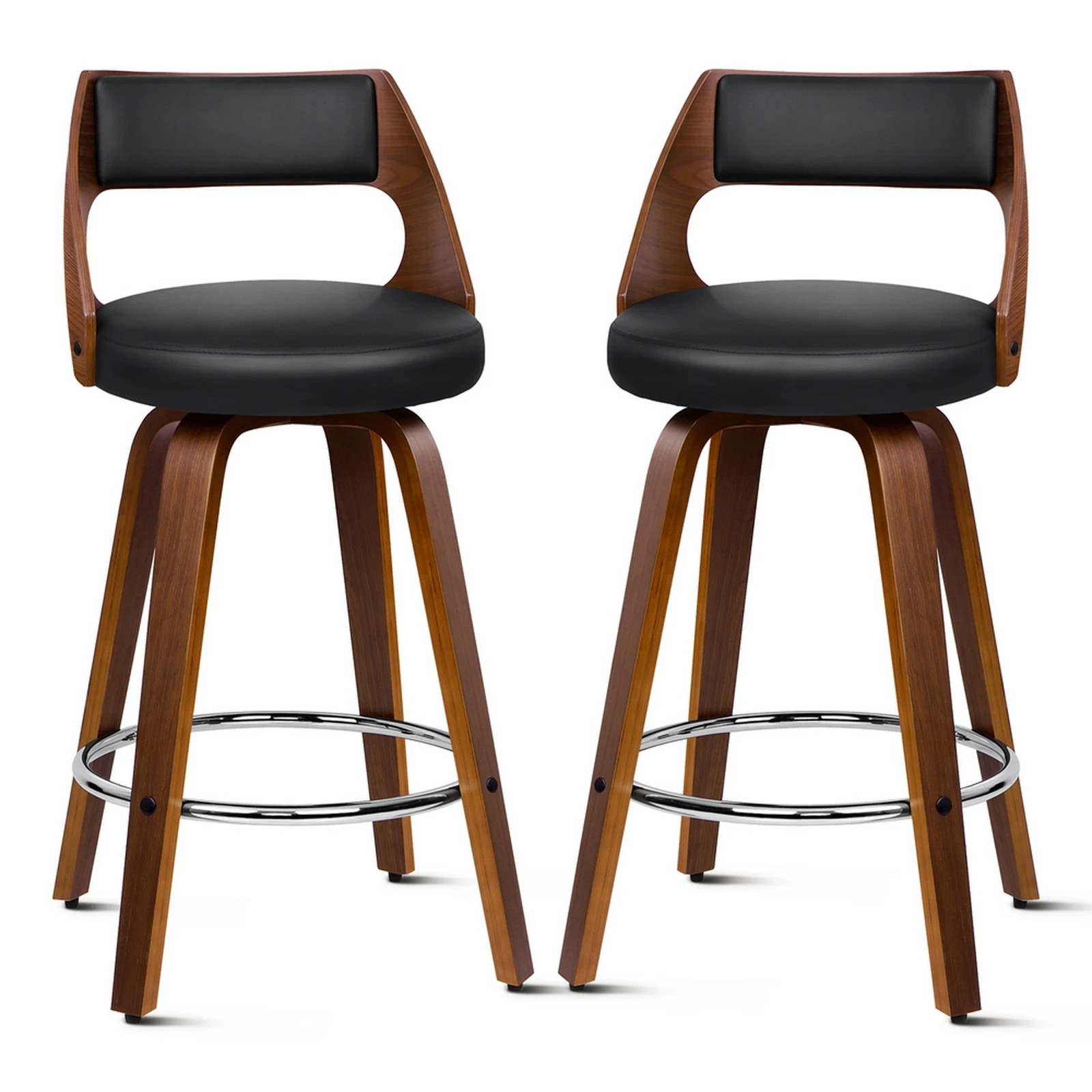 1 Alfordson 2x Swivel Bar Stools Eden Kitchen Wooden Dining Chair - Black, 1 of 10