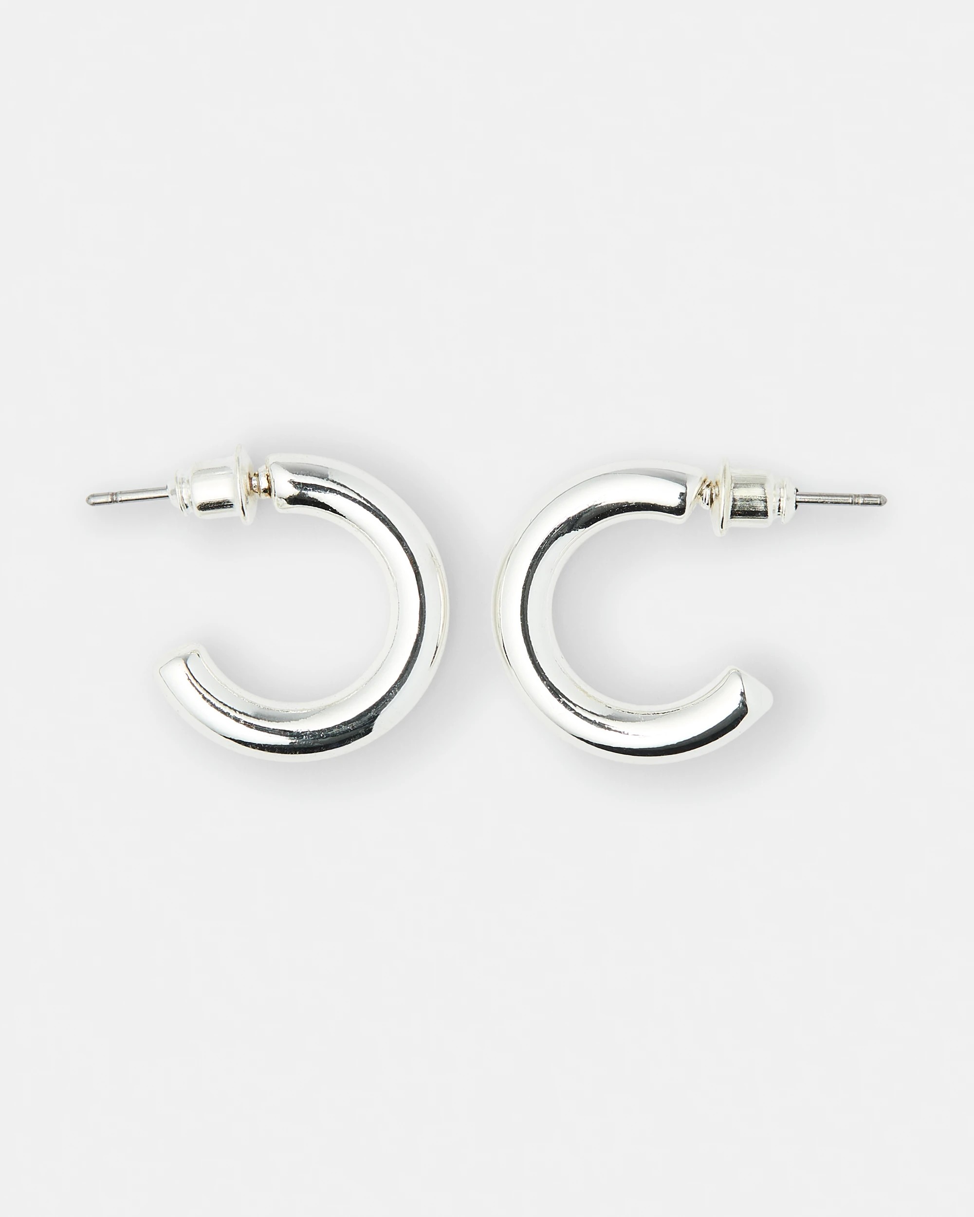 2 Plain Hoop Earrings - Silver Tone, 2 of 5