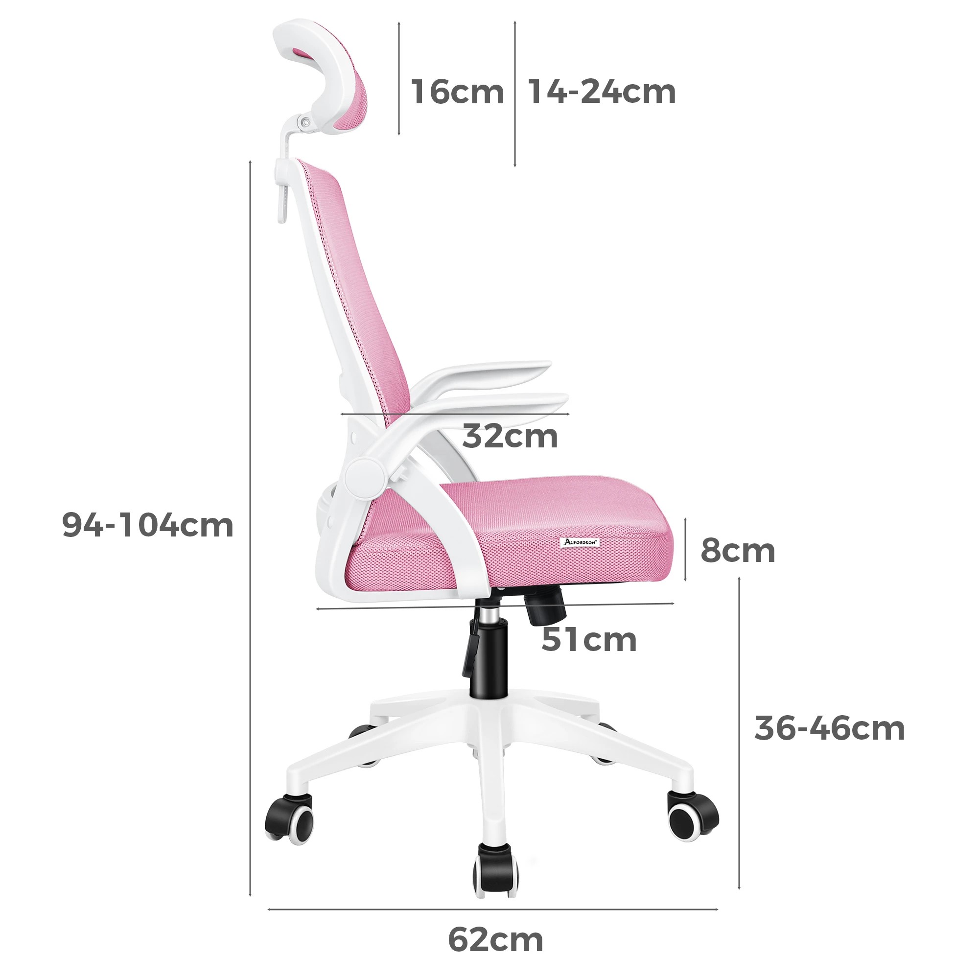 7 Alfordson Mesh Office Chair Executive Fabric Seat Tilt Gaming Computer - Pink, 7 of 10