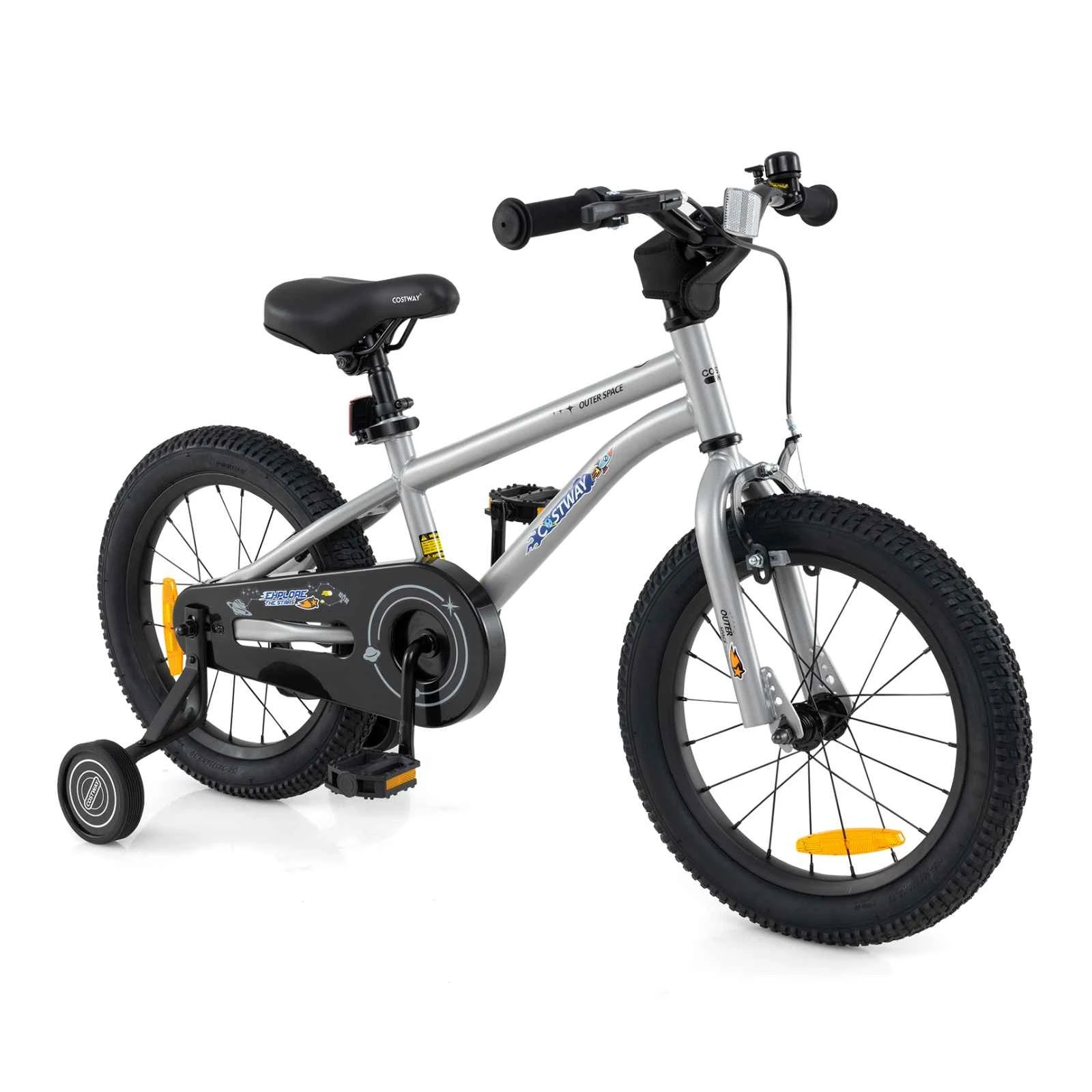 1 Costway 40cm Kids Bike Dual-Brake System Bicycle w/Adjustable Height & Training Wheels - Silver, 1 of 1