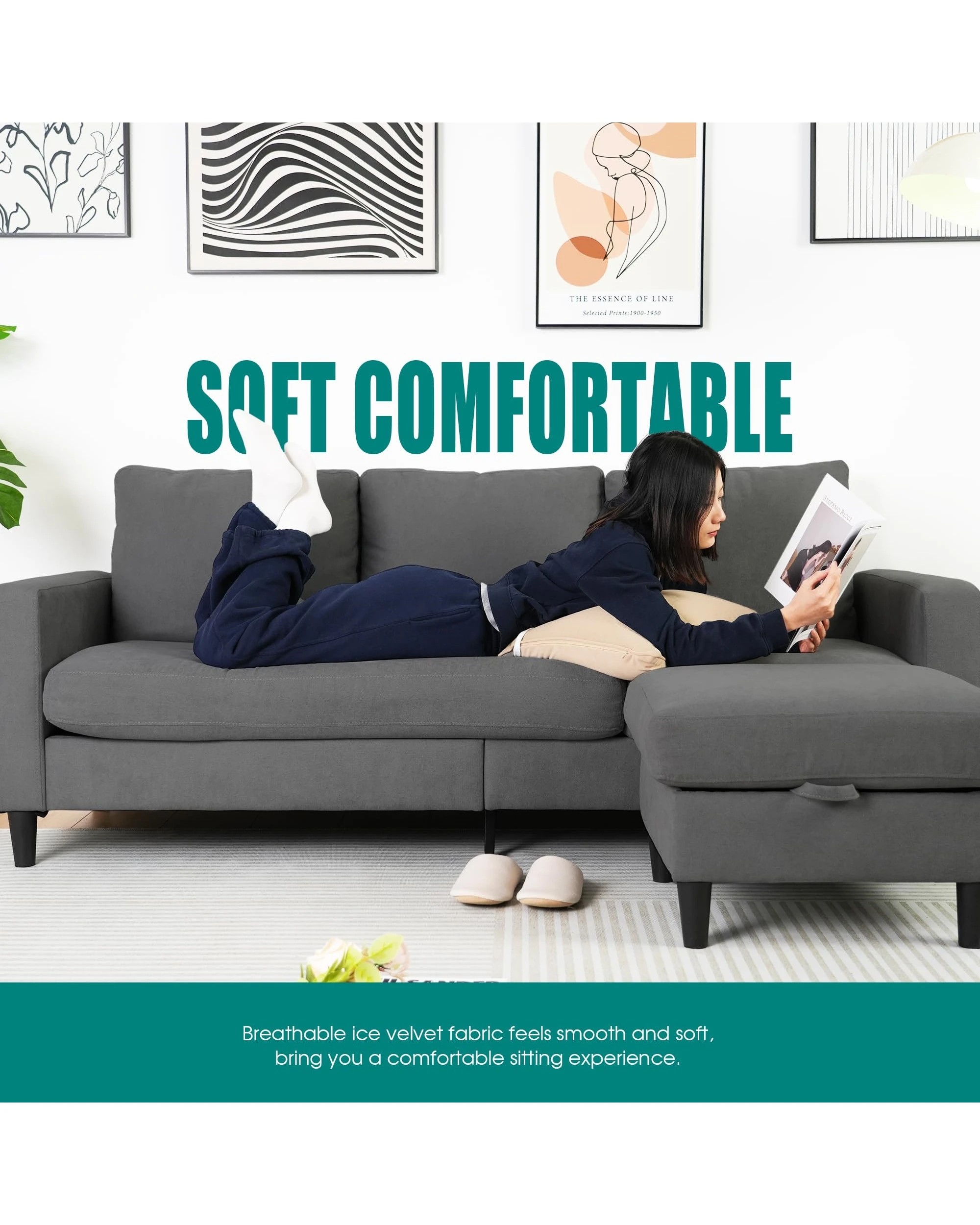 6 Advwin 3 Seater Sofa Modular Corner Lounge Chaise Set With Storage Ottoman Grey, 6 of 9