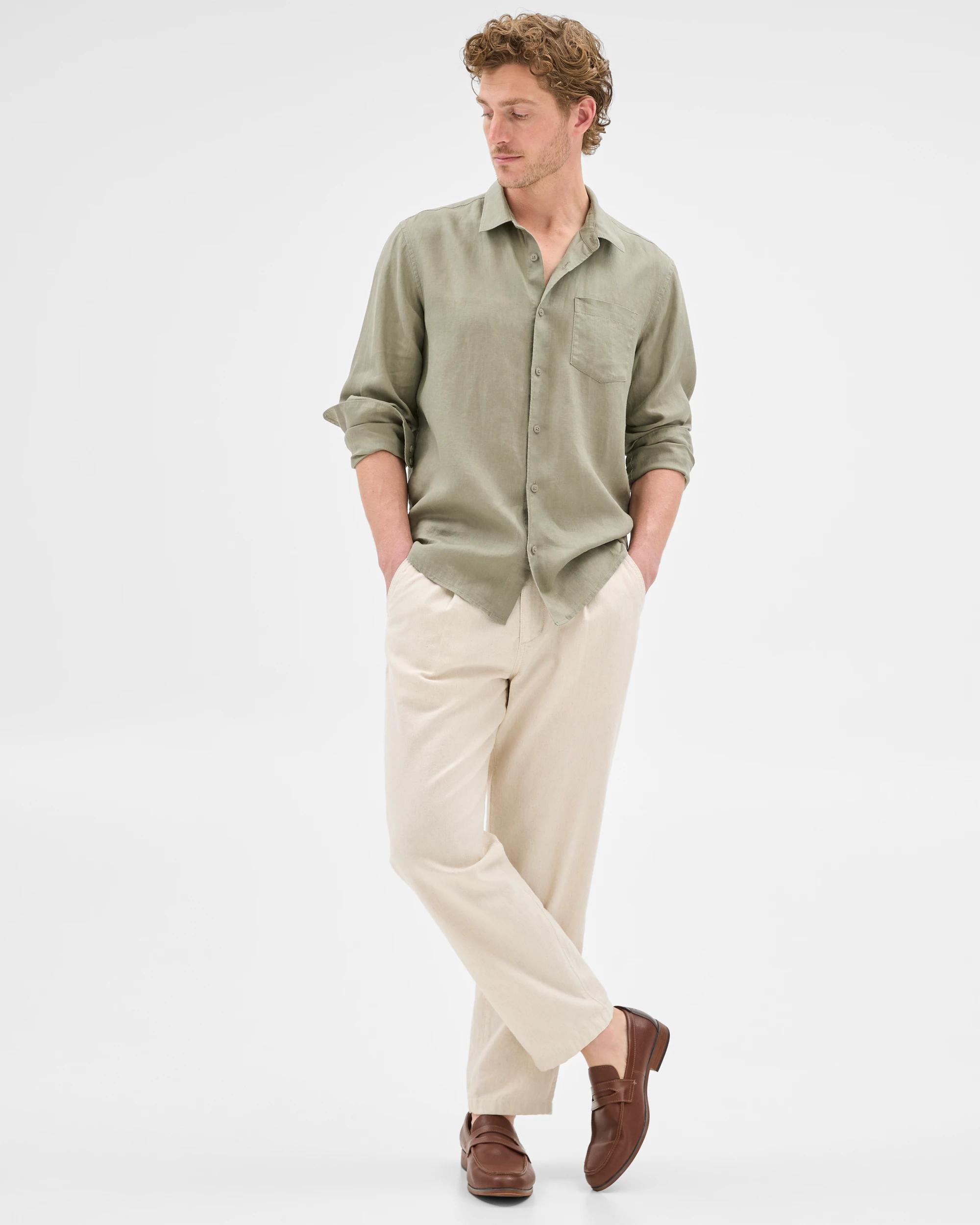 2 Target European Linen Long Sleeve Shirt KHAKI, 2 of 7