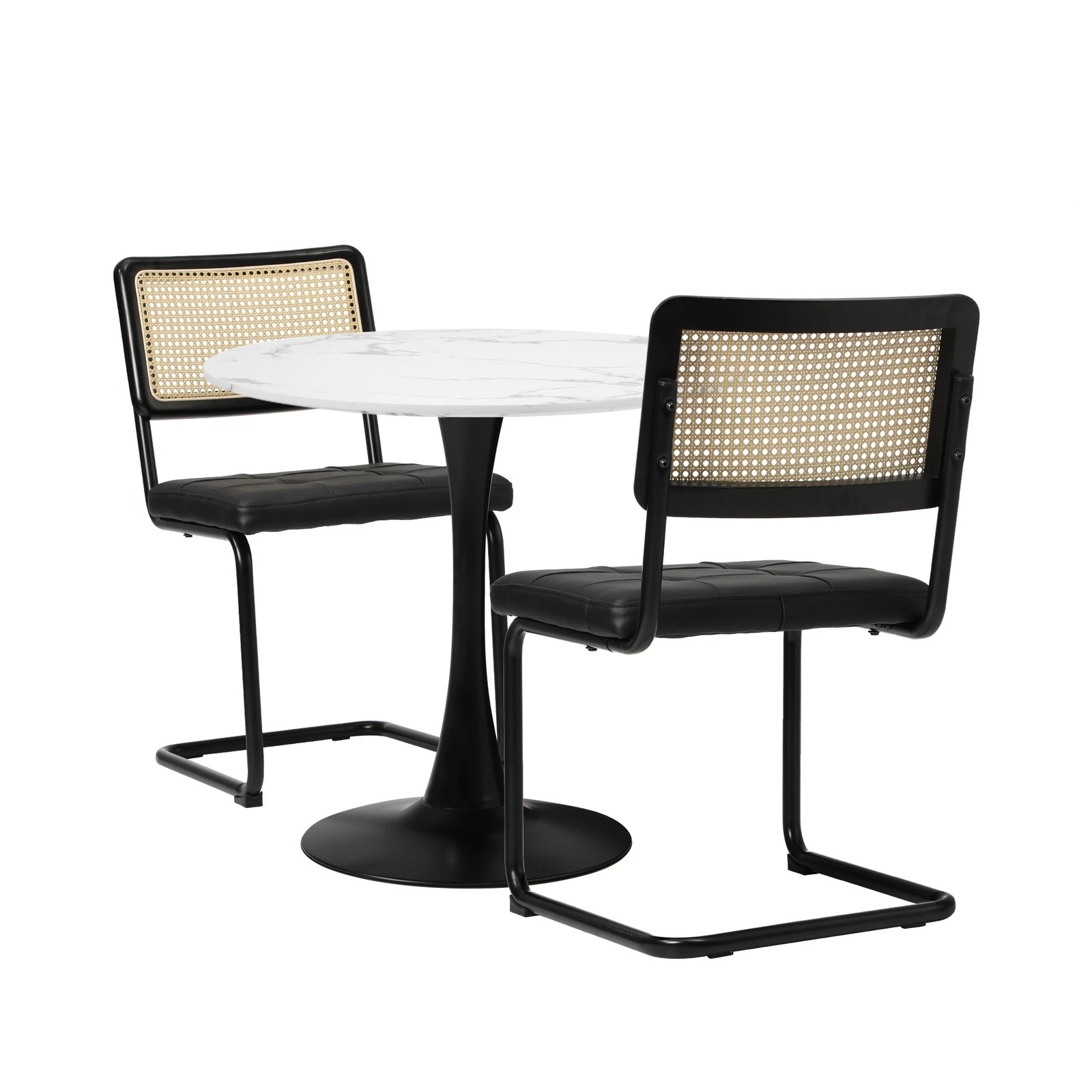 6 Oikiture 60cm Round Dining Table with 2PCS Dining Chairs PU Leather - Black, 6 of 9