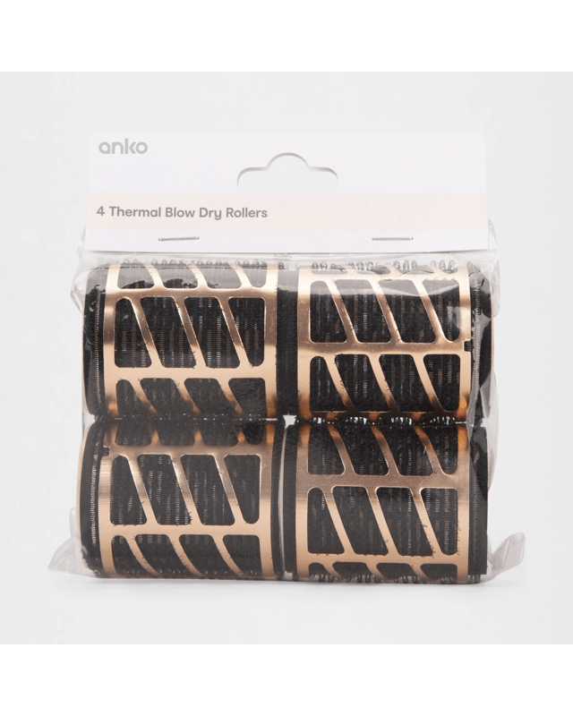 4 Pack Thermal Blow Dry Rollers - Large, Black and Gold 
