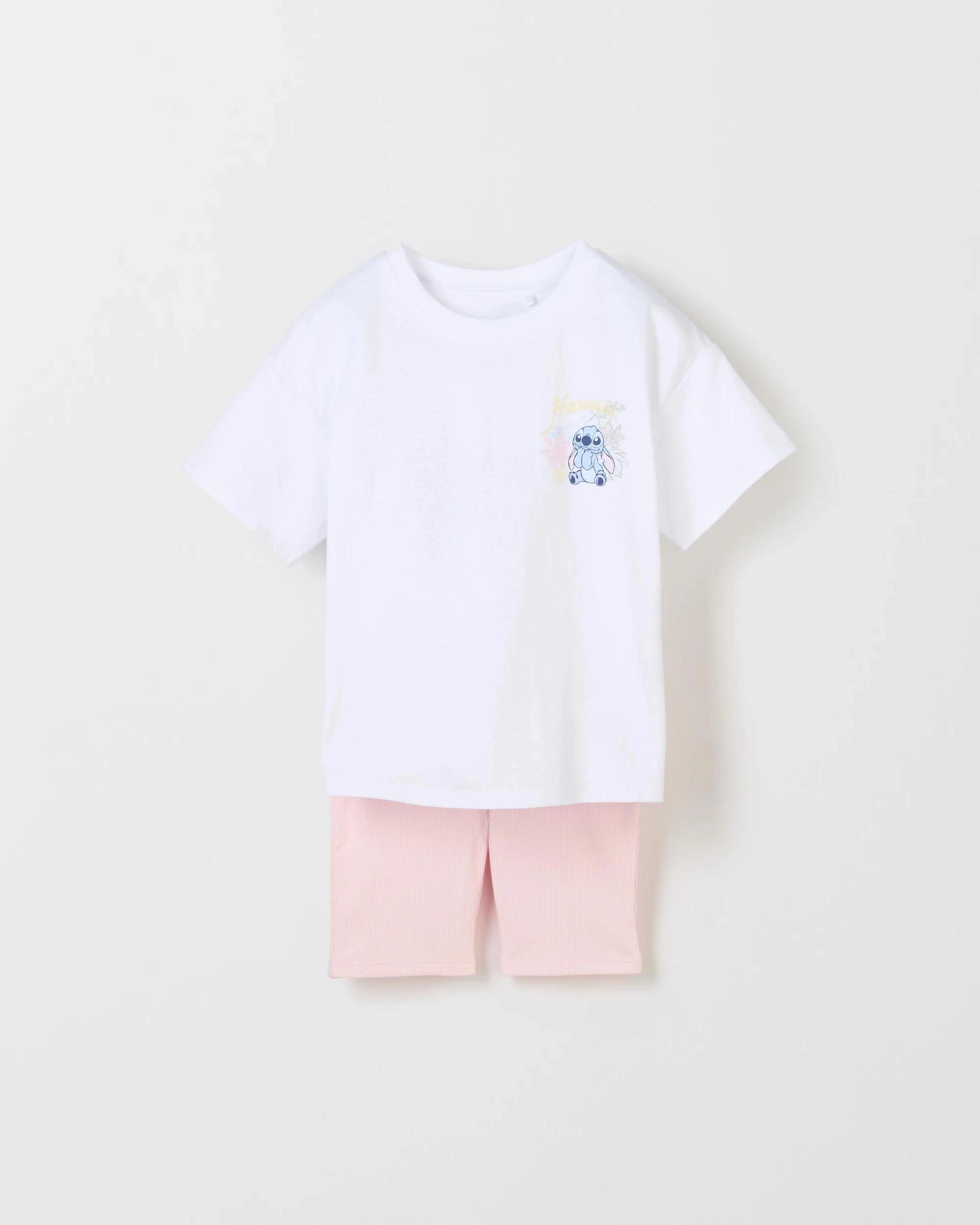 1 Disney Lilo & Stitch Australian Cotton T-Shirt & Short Set WHITE / PINK, 1 of 3