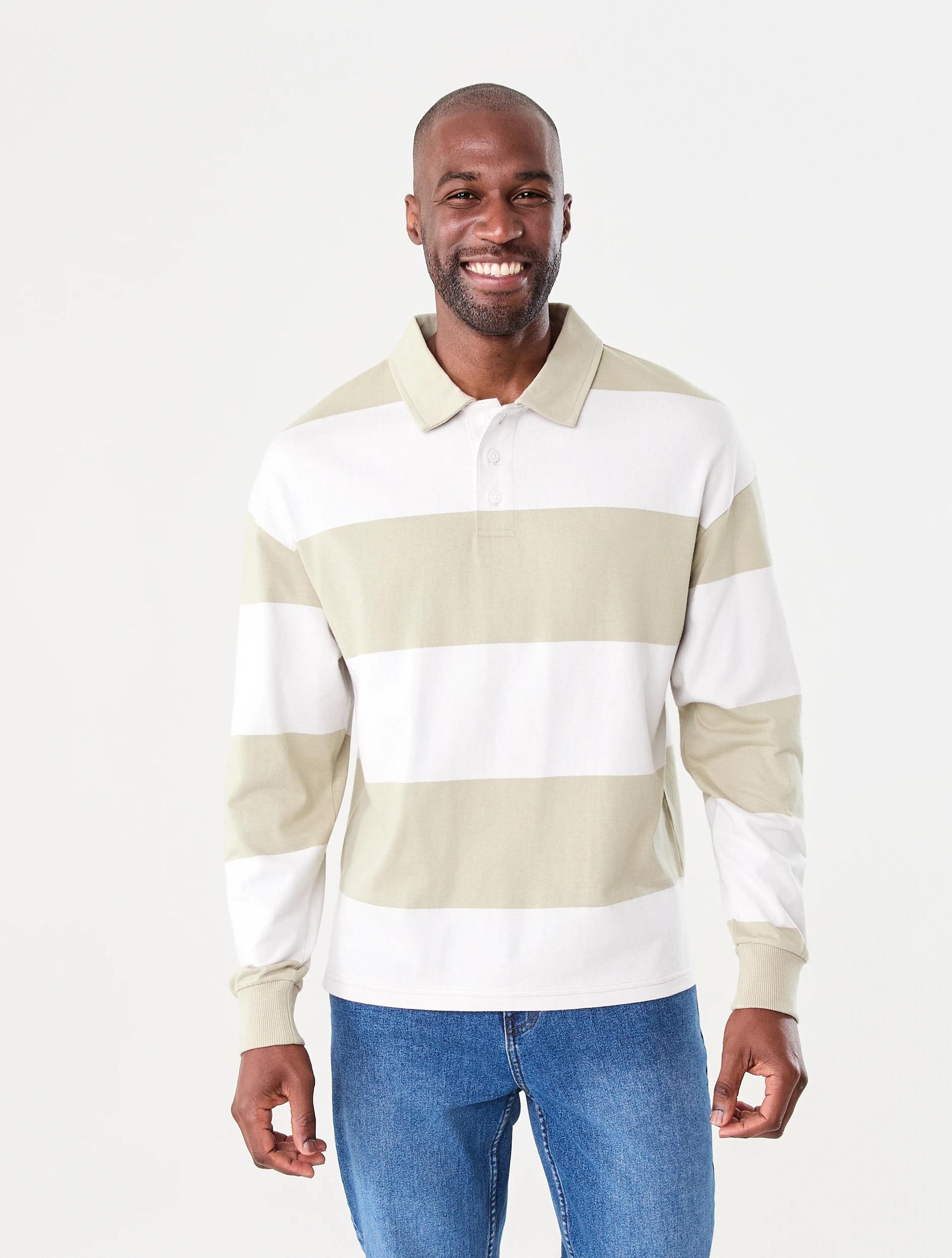 1 Long Sleeve Striped Rugby T-shirt Bge Stripe, 1 of 7