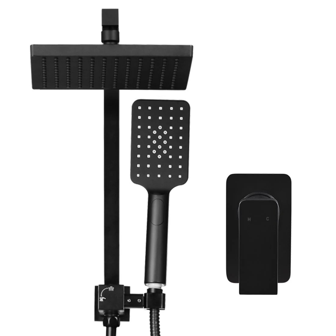 1 Cefito 8'' Rain Shower Head Set Handheld Square High Pressure Mixer Tap - Black, 1 of 5