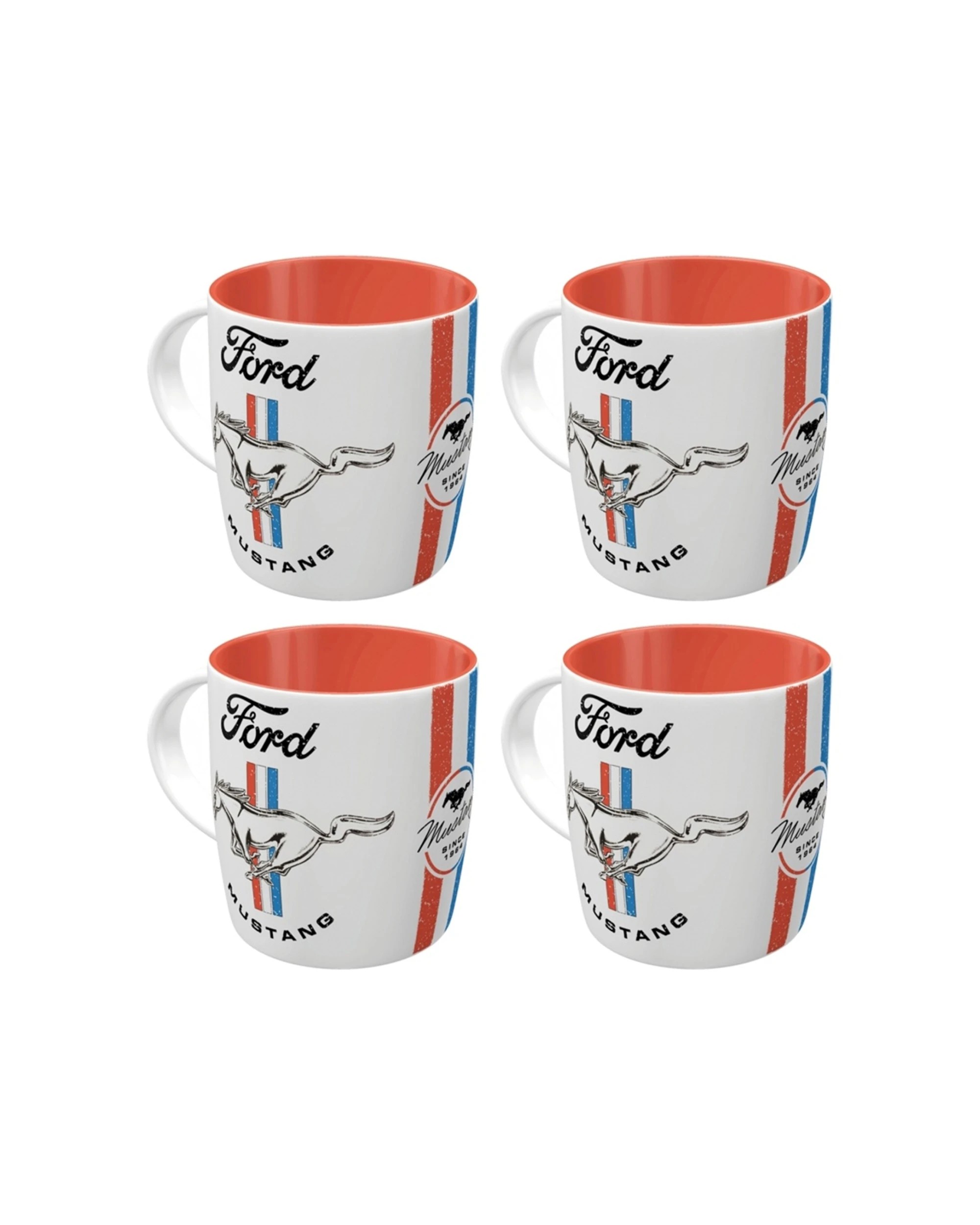 1 Nostalgic-Art 4PK Ceramic Mug 330ml Retro Design - Ford Mustang - White, 1 of 5