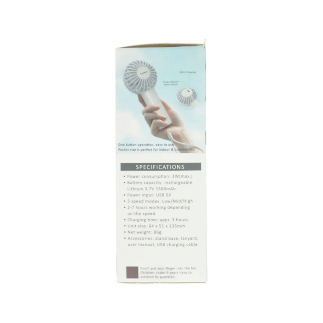 3 Sansai 3W Mini Portable Fan With Desk Stand 6x14cm USB Rechargeable 1500mAh - White, 3 of 3